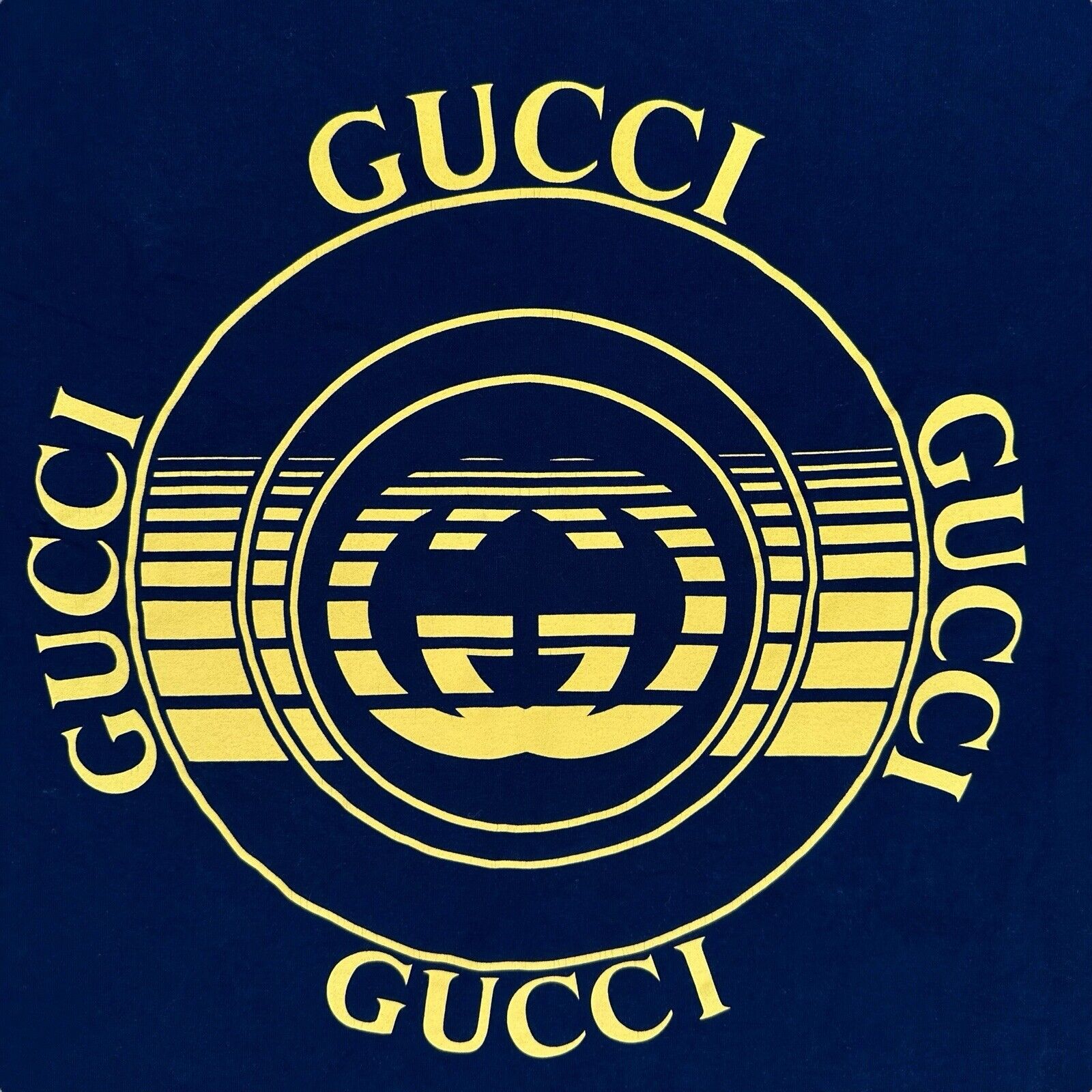 Gucci Size L T-Shirt Navy Blue Record Disk Graphic Print Logo Heavyweight Tee