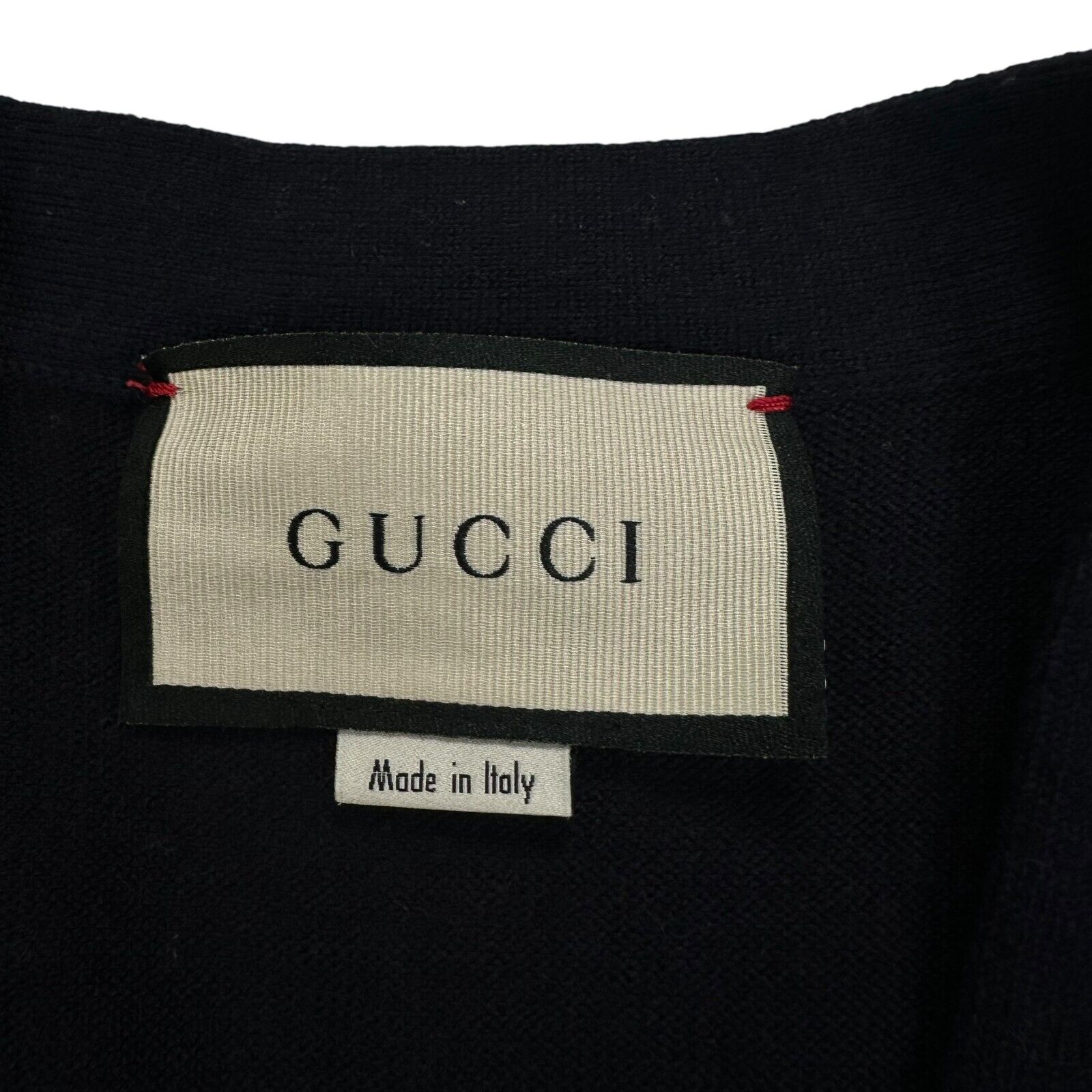 Gucci Size M Cardigan Navy Button Up Cashmere Wool GG Logo V-Neck Jumper