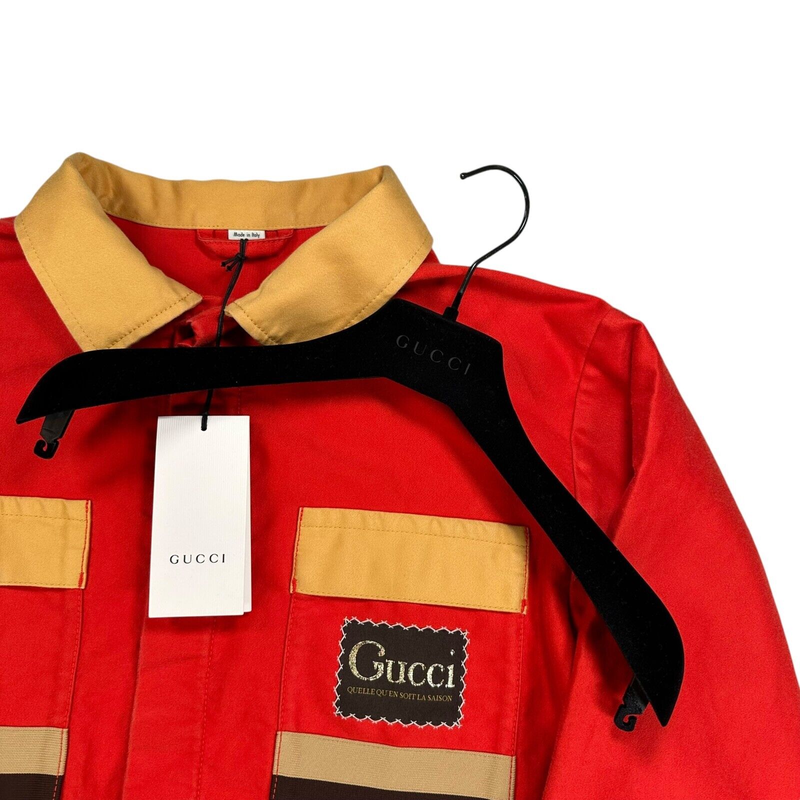 Gucci Size S Jacket Deep Orange Orgasmique Block Logo Striped Yellow Detailing