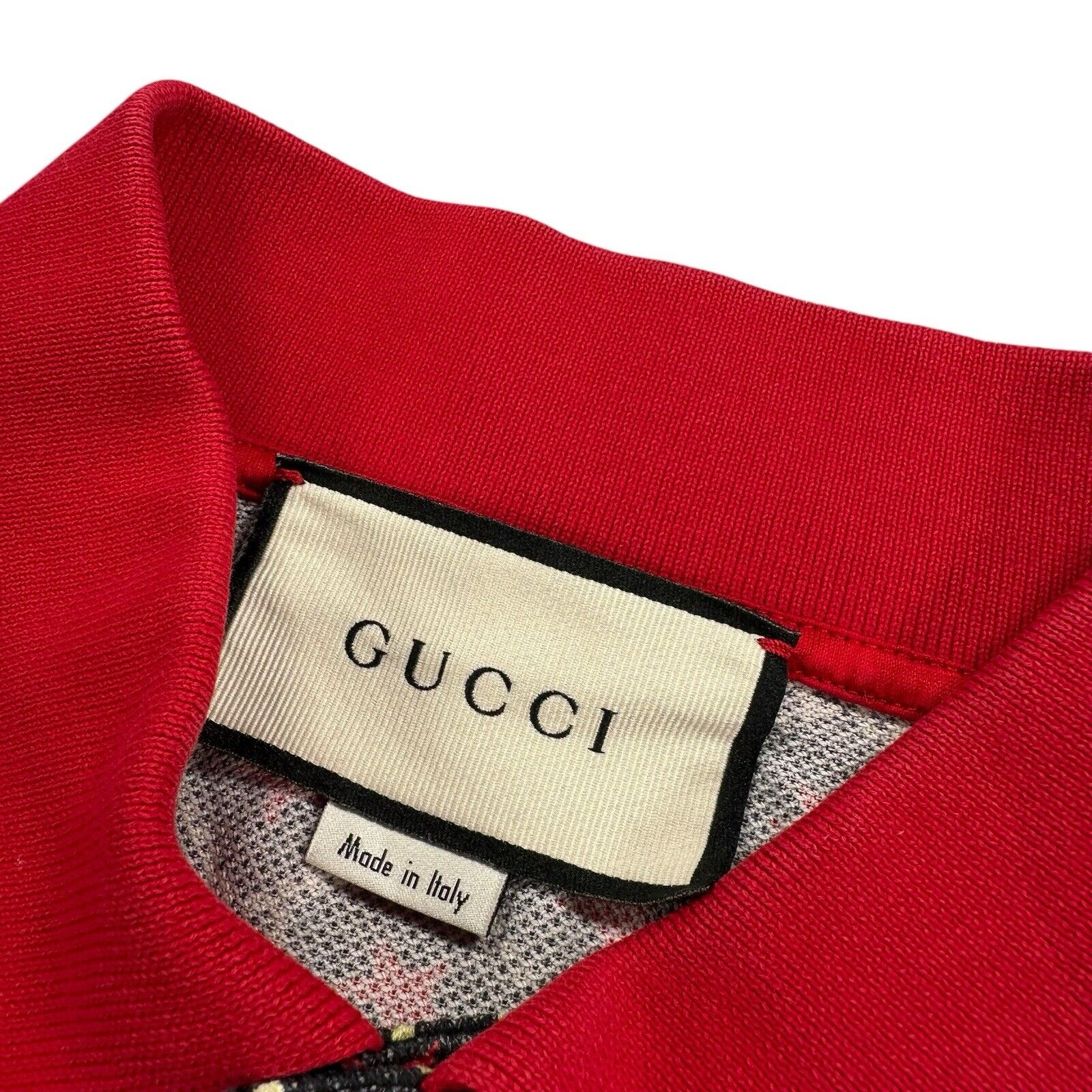 Gucci Size M Polo Shirt Black Interlocking GG Stars Logo Oversized Red Collar