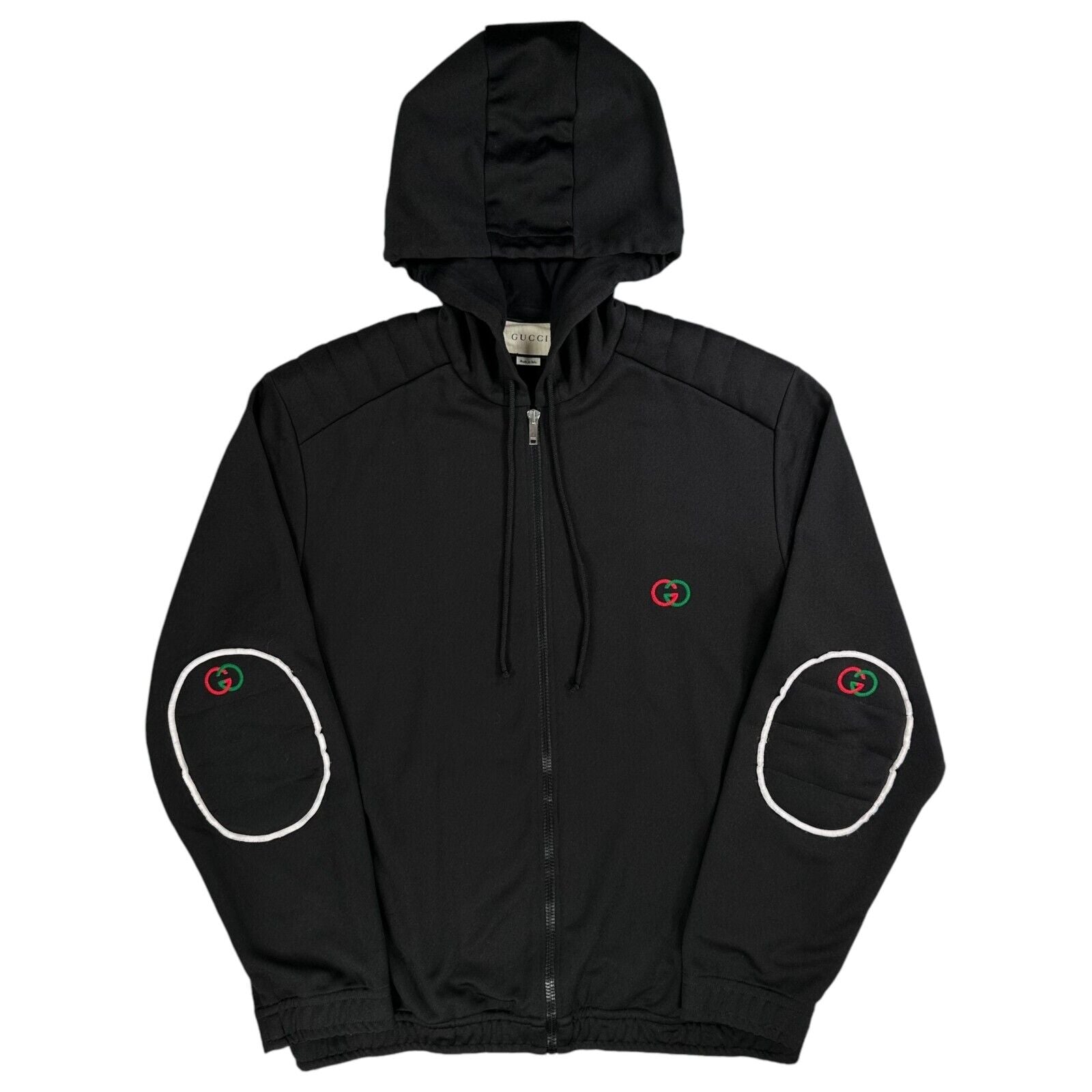 Gucci Size M Jacket Oversized Black Interlocking GG Zip Up Elbow Pads New Season