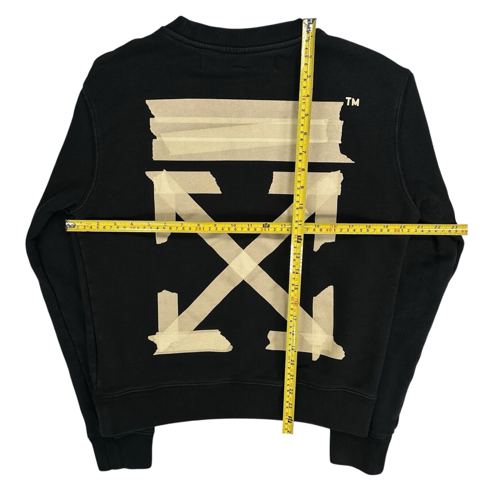 Off-White Size S Sweatshirt Black Gold Taped Sleeves Arrows Logo Heavyweight