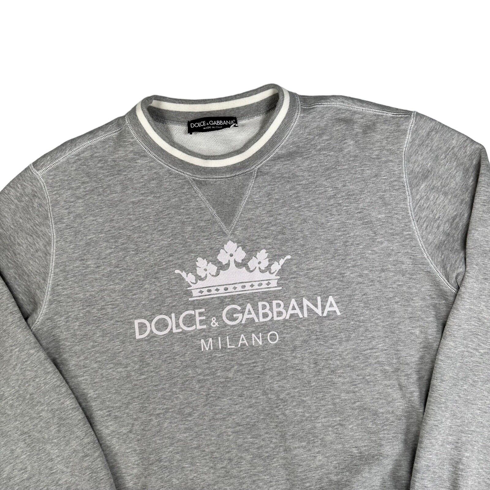 Dolce & Gabbana Size M Sweatshirt Grey Milano Crown Logo Graphic Print Crewneck