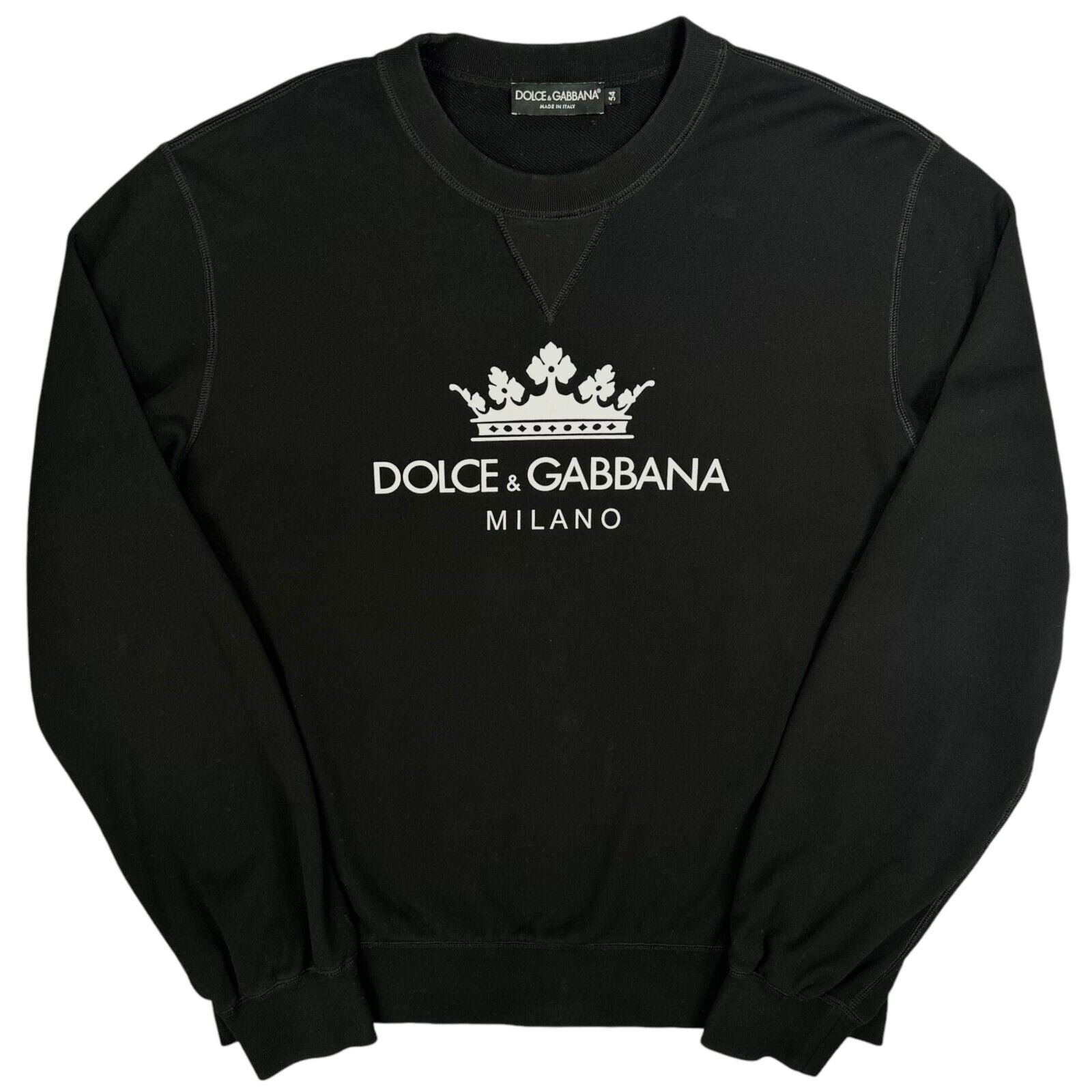 Dolce & Gabbana Size XXL Black Sweatshirt Milano Logo Crown Print Crewneck IT54