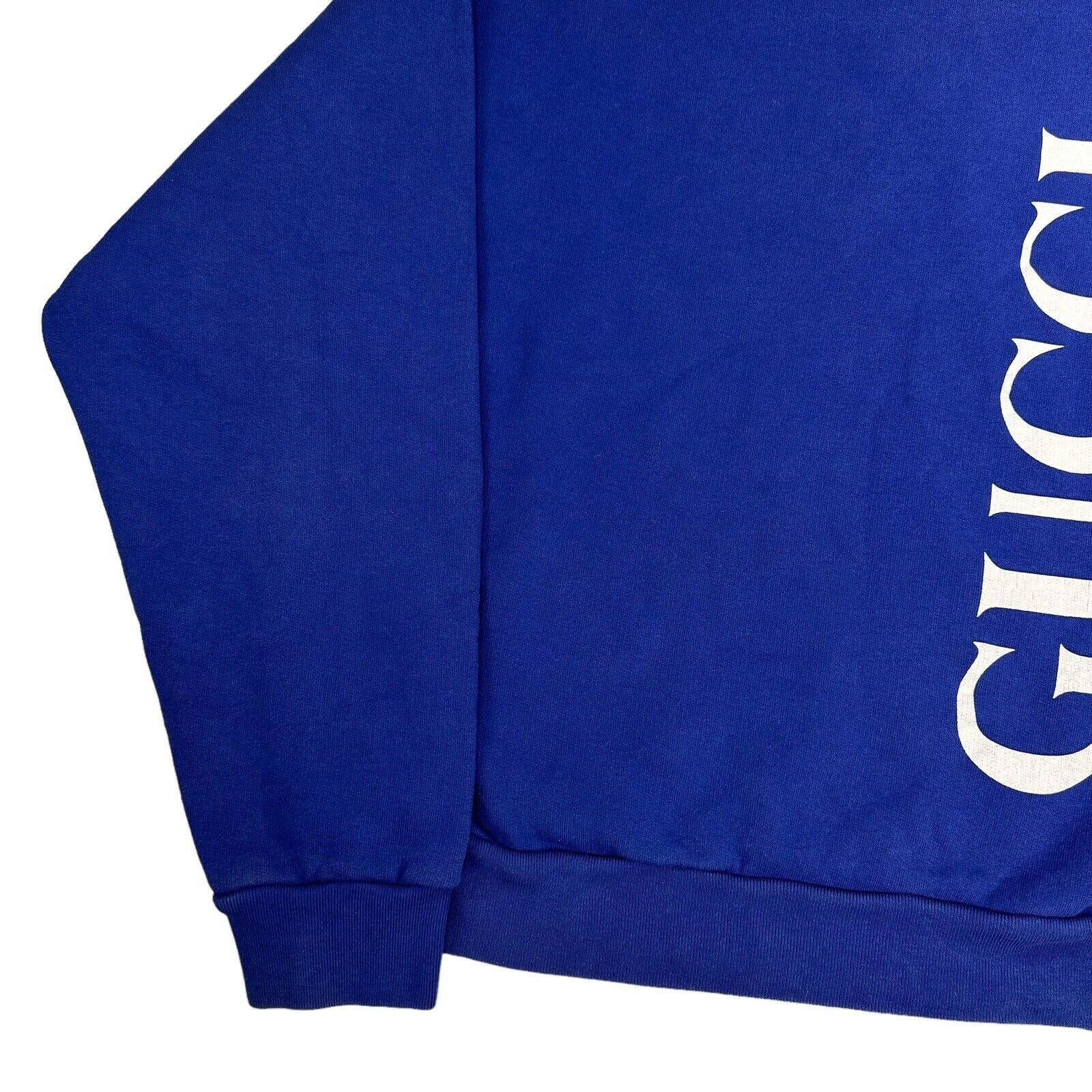 Gucci Size M Sweatshirt Deep Blue Vertical Logo Graphic Print Crewneck Pullover