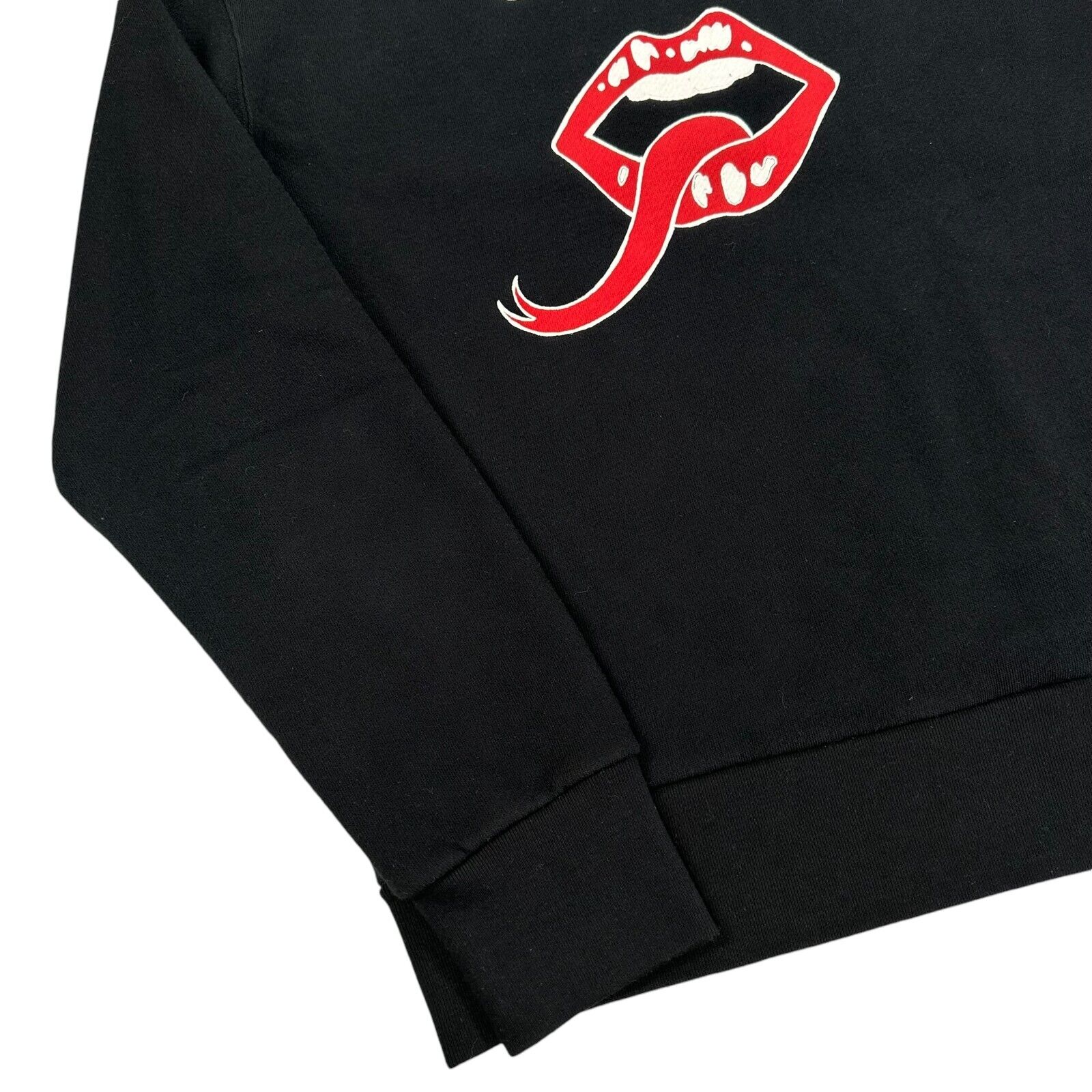 Gucci Size S Black Sweatshirt Oversized Graphic Print Lips Logo Heavyweight Crew