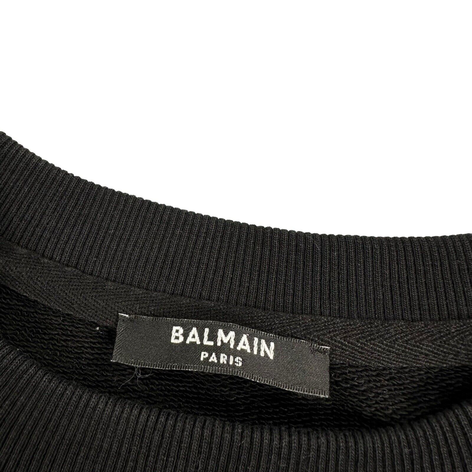 Balmain Size M Sweatshirt Black on Black Embossed 3D Chest Logo Crewneck Pull