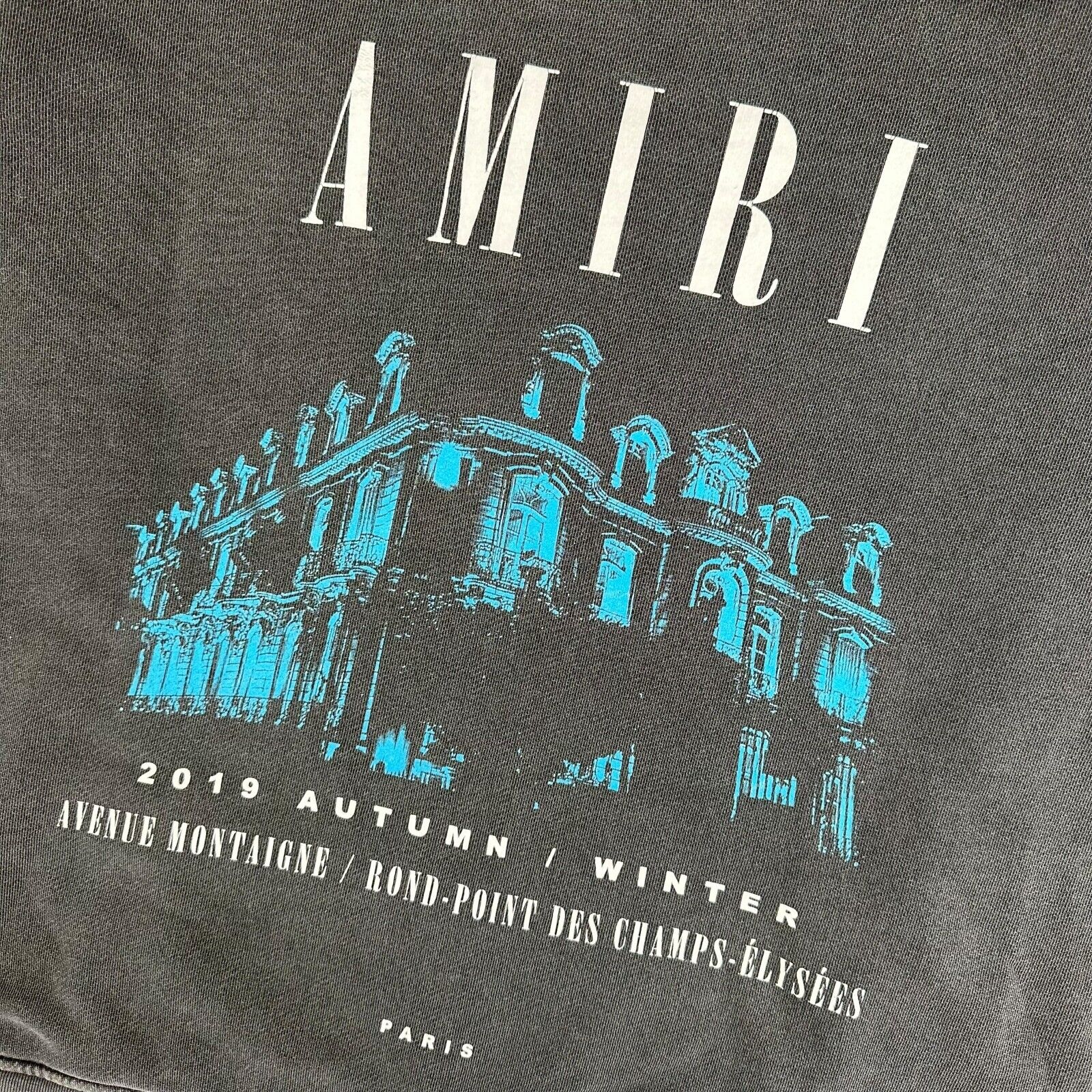 Amiri Size M Sweatshirt Dark Grey Washed Out Heavyweight Champs Elysees Logo