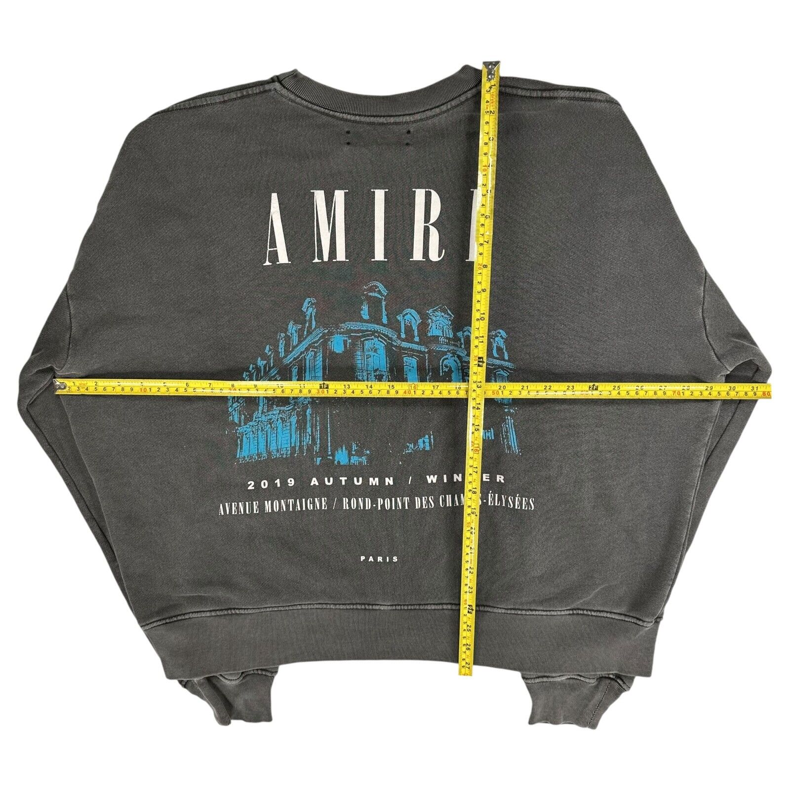 Amiri Size M Sweatshirt Dark Grey Washed Out Heavyweight Champs Elysees Logo