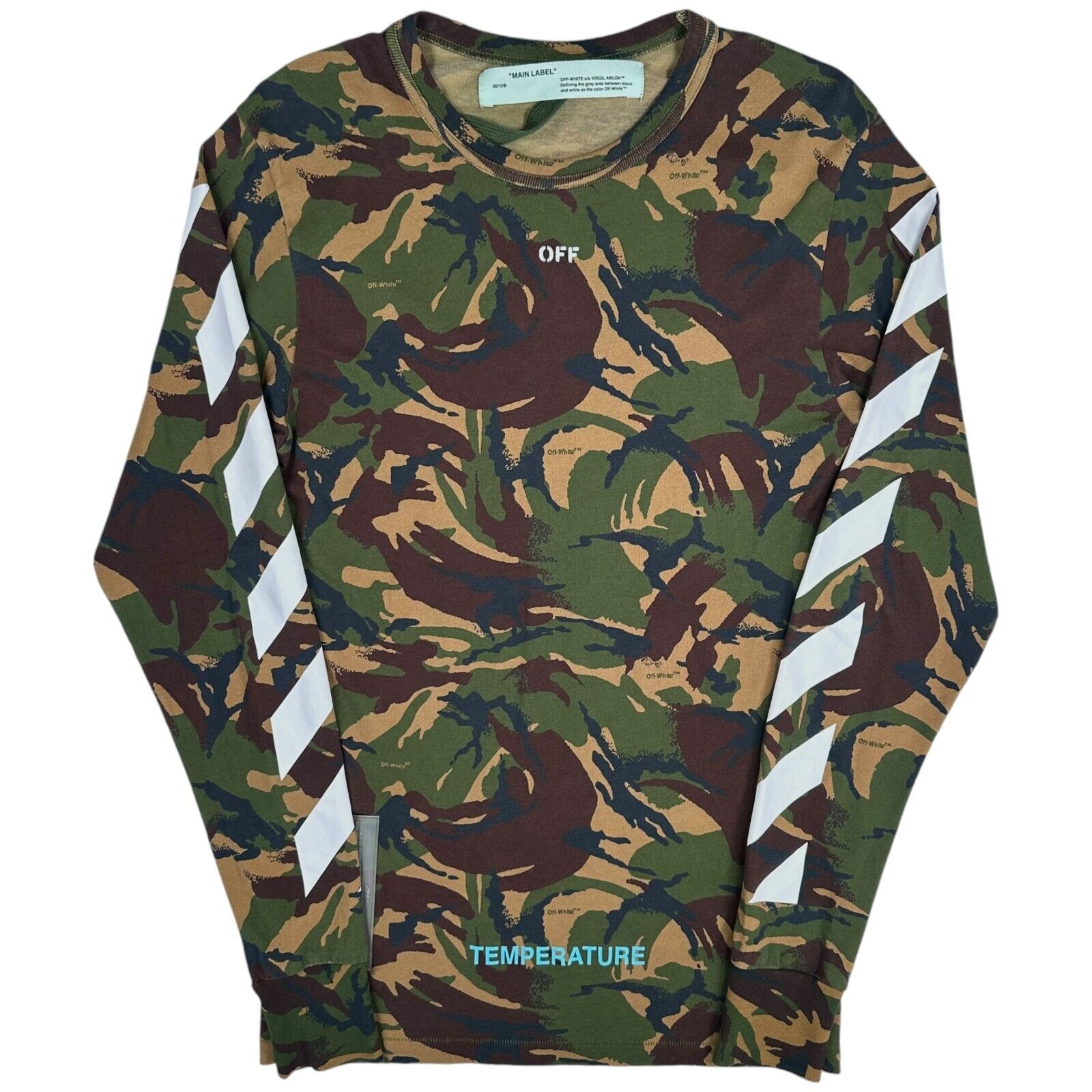 Off-White Size XS Long Sleeve T-Shirt Camo Brown Lightweight Arrows Logo Tee