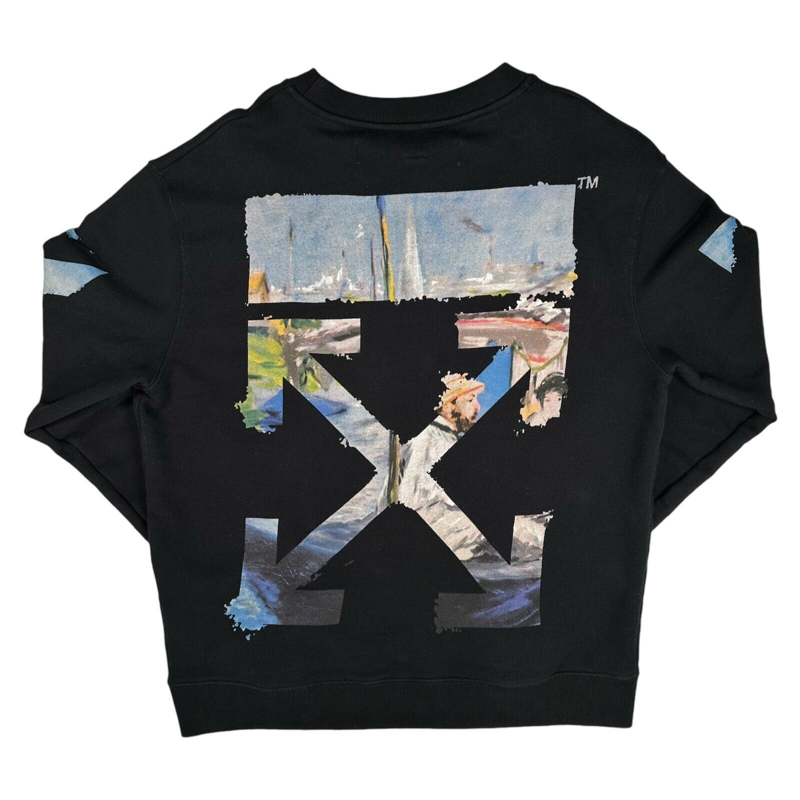 Off-White Size L Black Sweatshirt Venetian Painting Style Arrows Logo/Sleeve