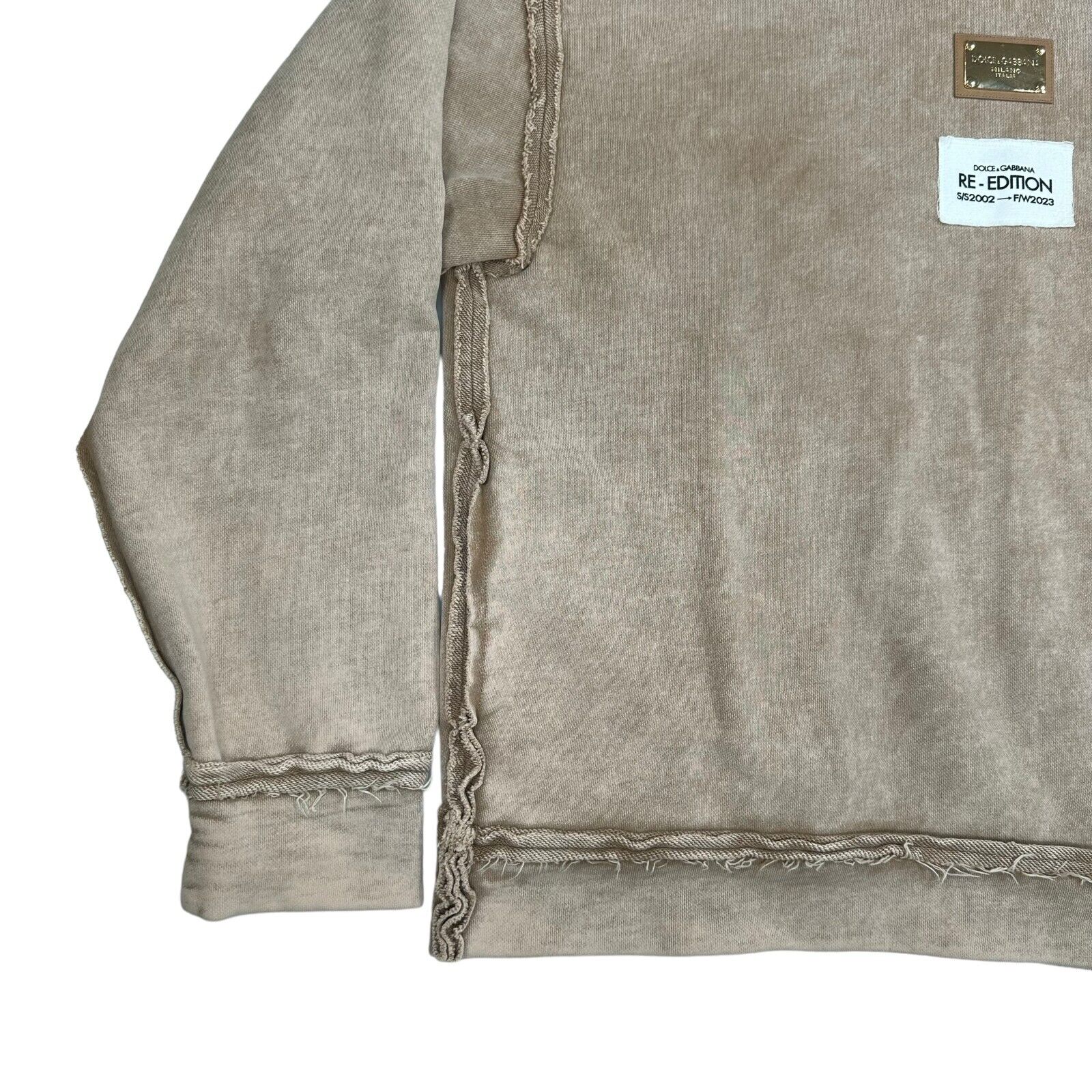 Dolce & Gabbana Size M Brown Sweatshirt Plaque Logo Reconstructed Acid Wash Hood