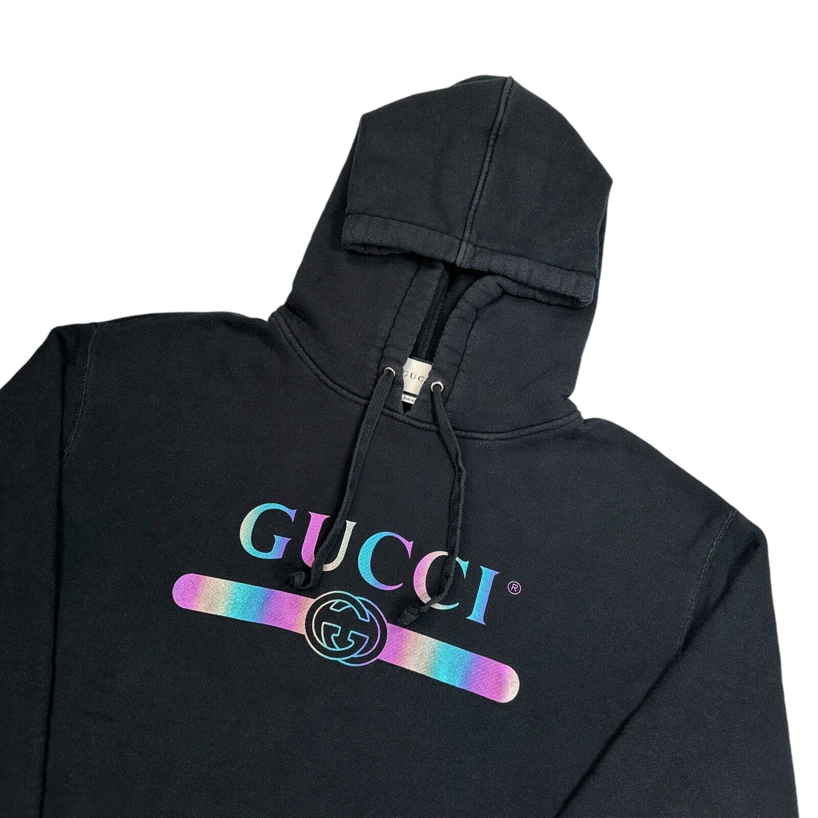 Gucci Size L Sweatshirt Black Rainbow Logo Interlocking GG Graphic Print