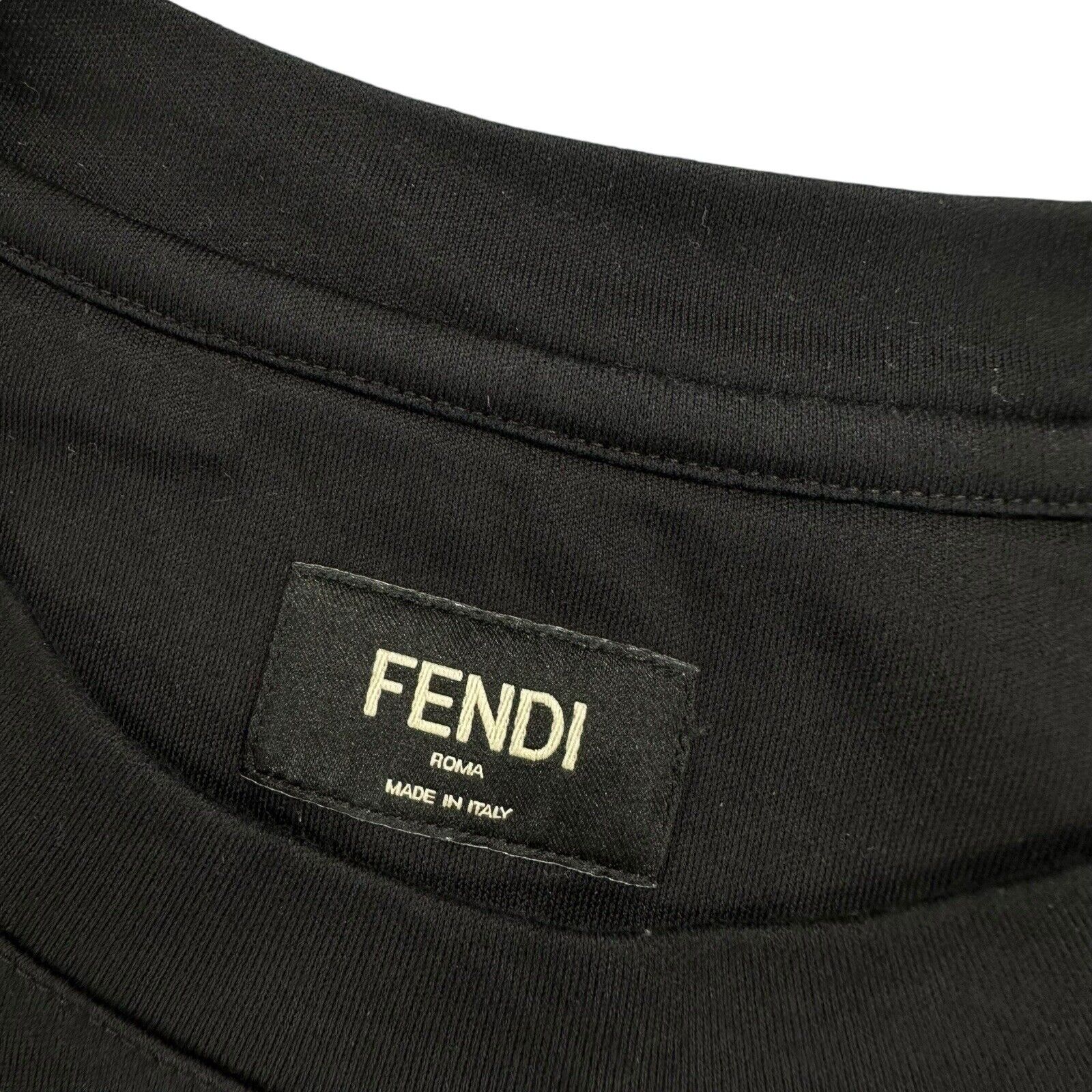 Fendi Size M T-Shirt Black Big Raised Block Chest Logo Heavyweight Cotton Tee