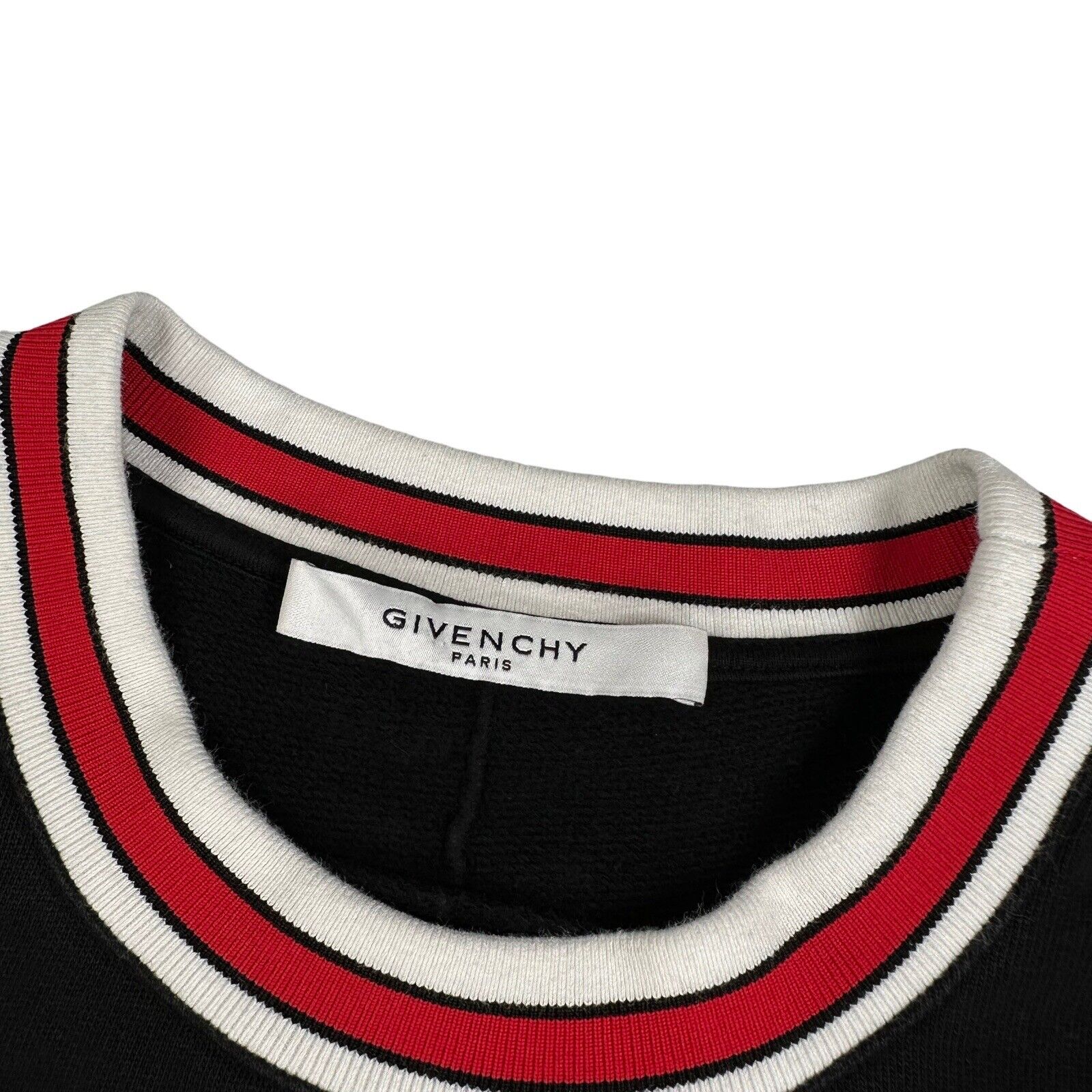 Givenchy Size S Sweatshirt Black Ribbed Ringer Style Graphic Logo Crewneck Red