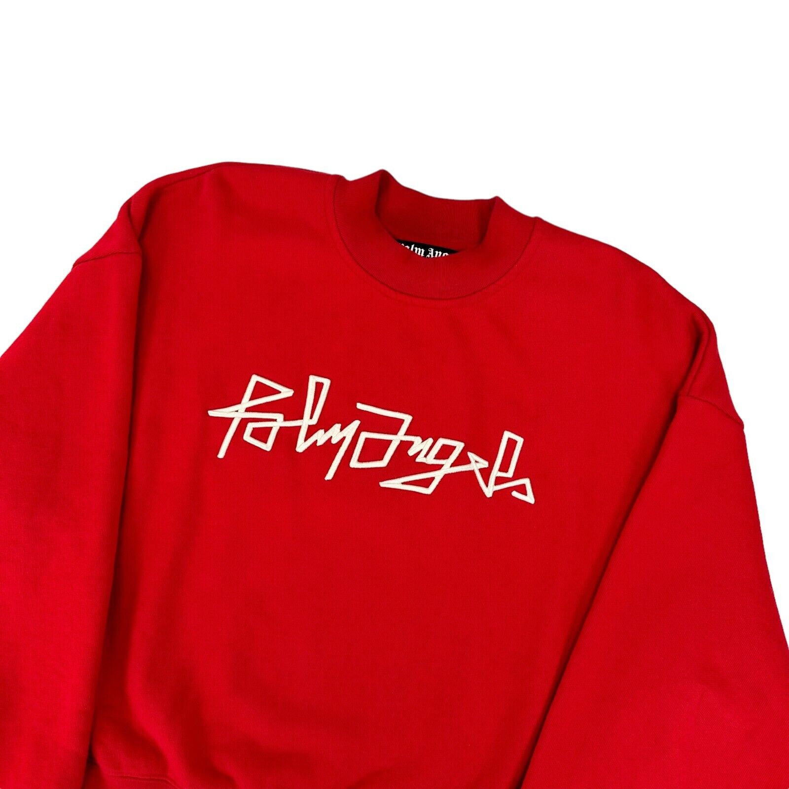 Palm Angels Size S Sweatshirt Red Embroidered Caligraphy Chest Logo Heavyweight