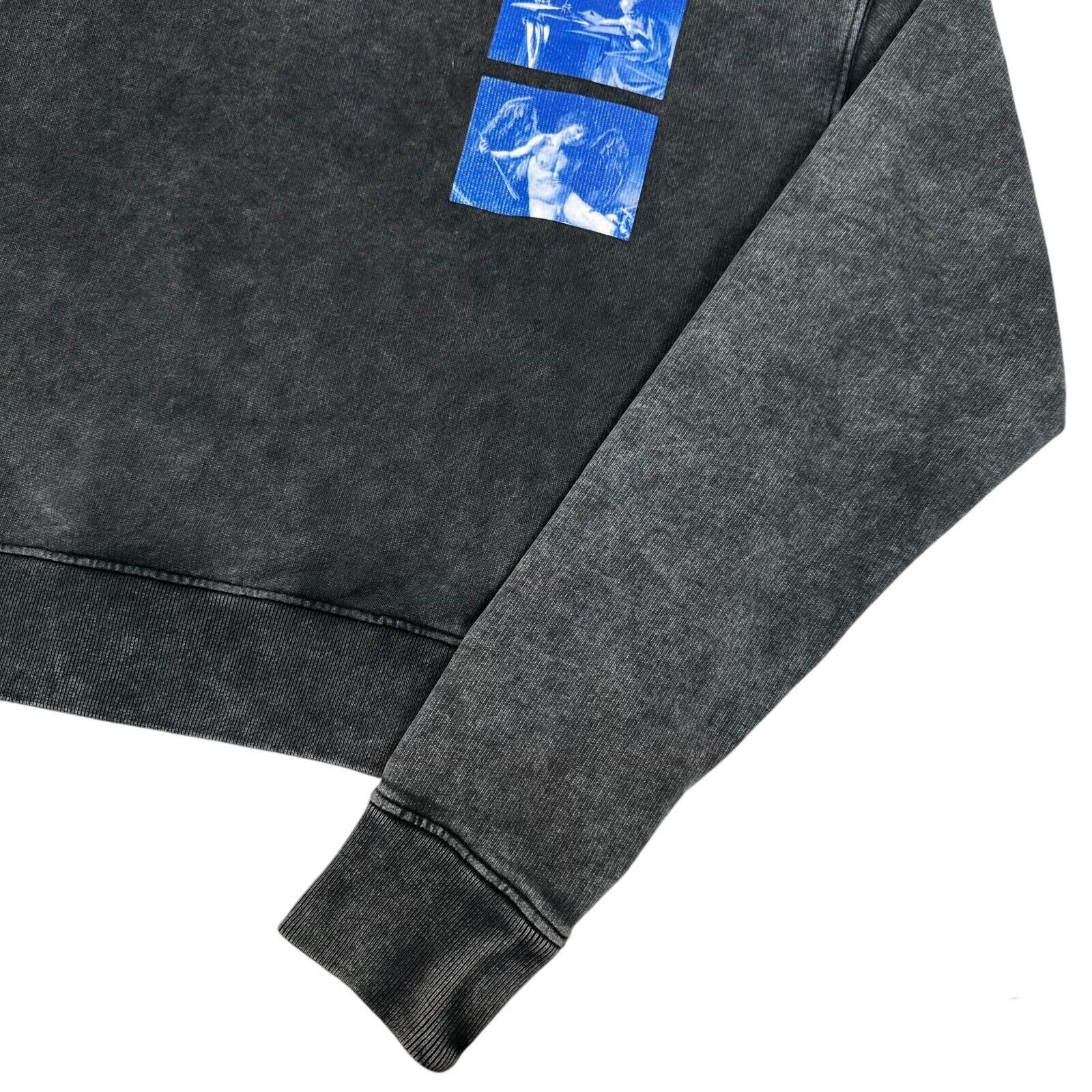 Off-White Size XS Sweatshirt Dark Grey Acid Wash Blue Graphic Print Logos Crew