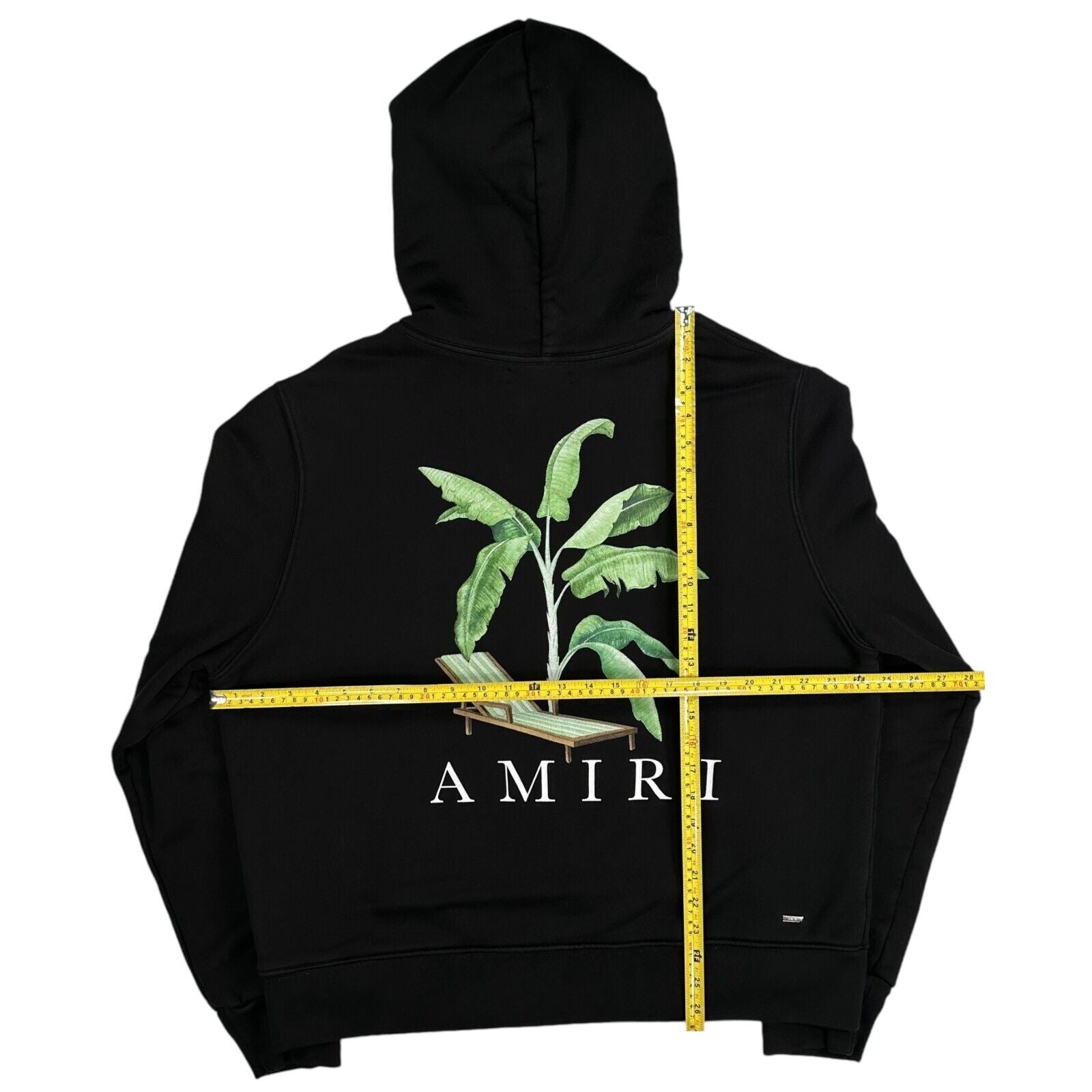 Amiri Size L Sweatshirt Black Oversized Deck Chair/Palm Tree Logo Pocket Hoodie