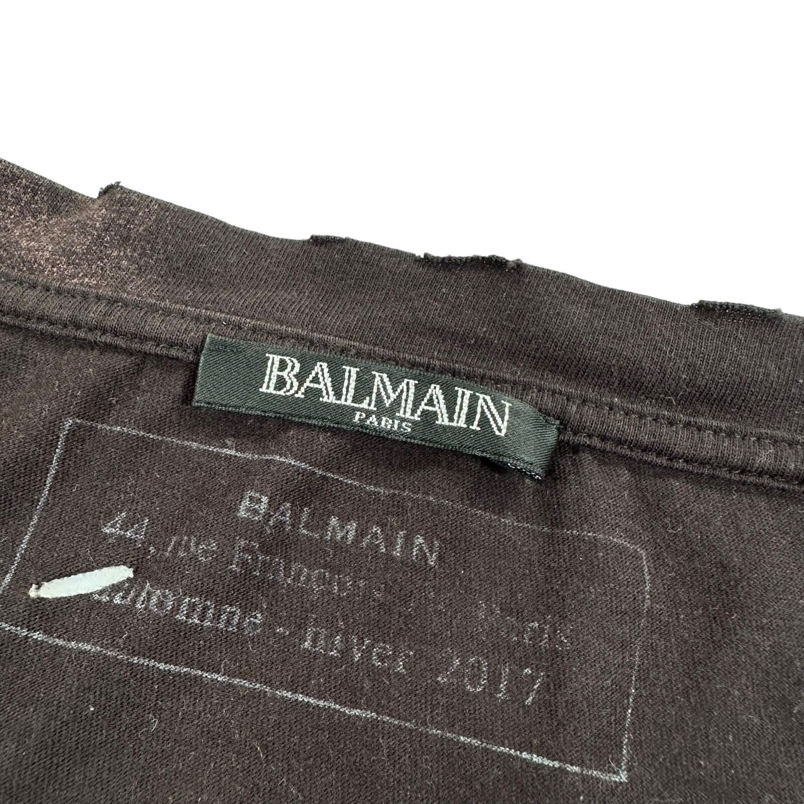 Balmain Size S T-Shirt Black Distressed Cotton Tiger Graphic Print Logo Bleached