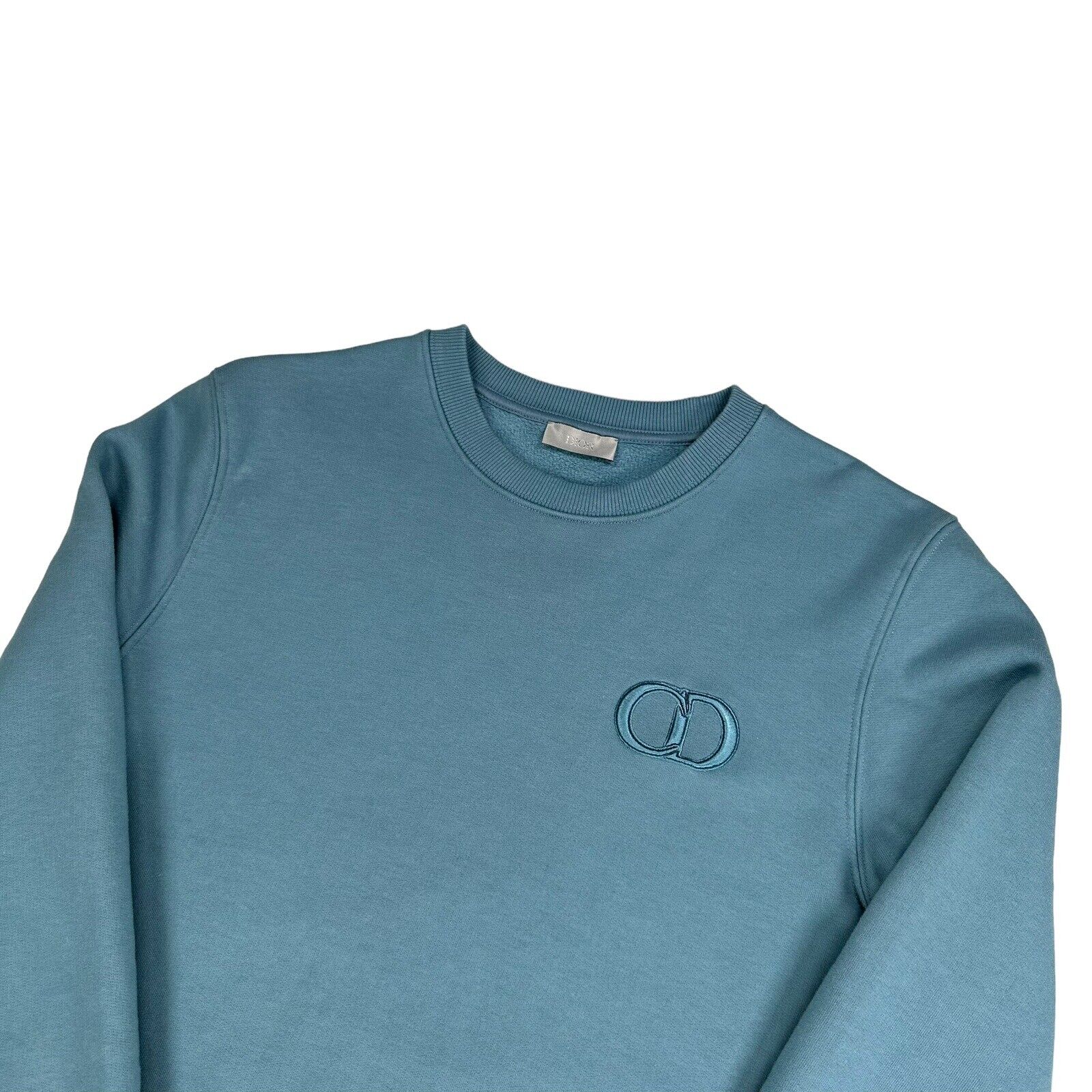 Dior Size S Sweatshirt Baby Blue CD Logo Embroidered Heavyweight Crewneck