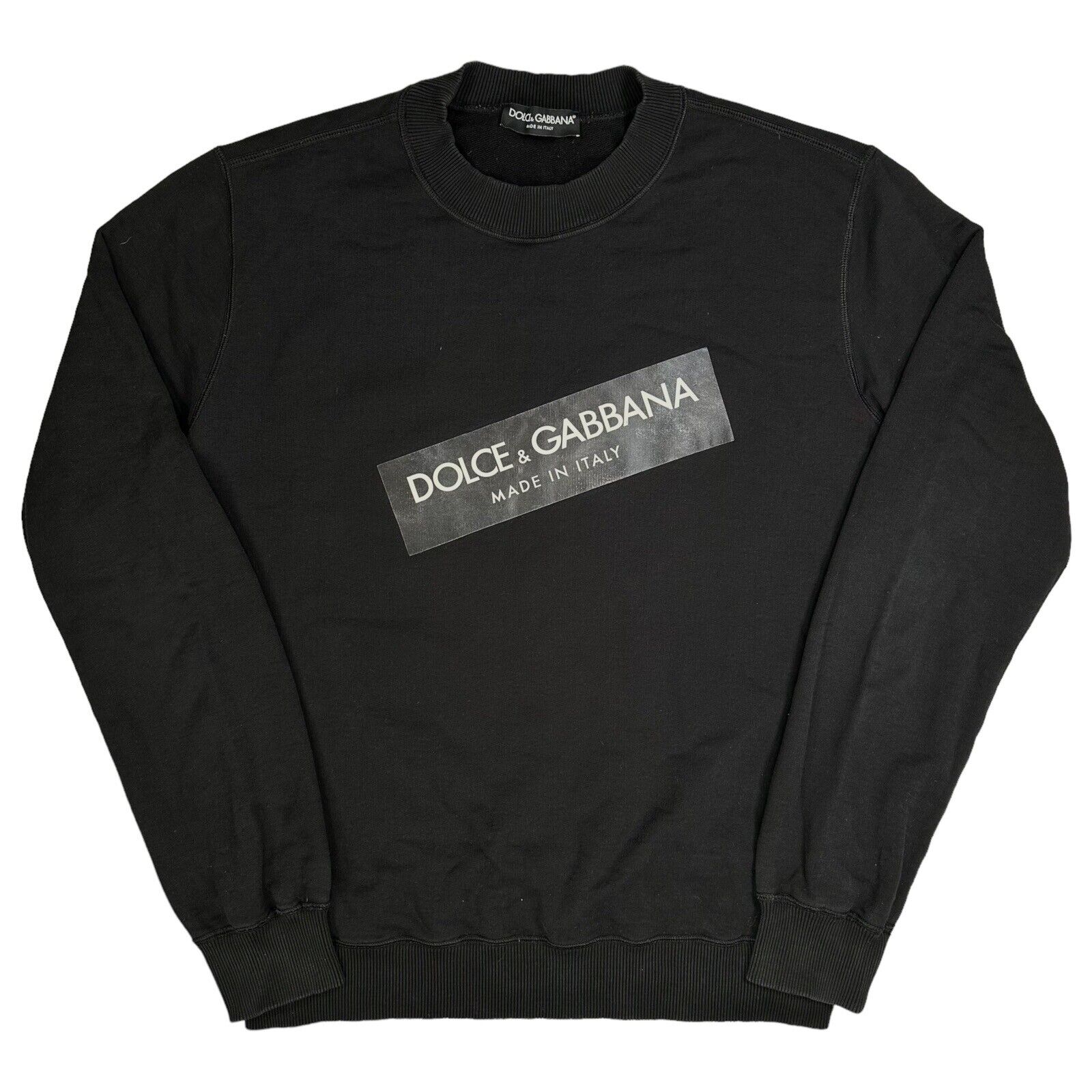 Dolce & Gabbana Size XL Sweatshirt Black Tape Logo Graphic Print Heavy Crewneck