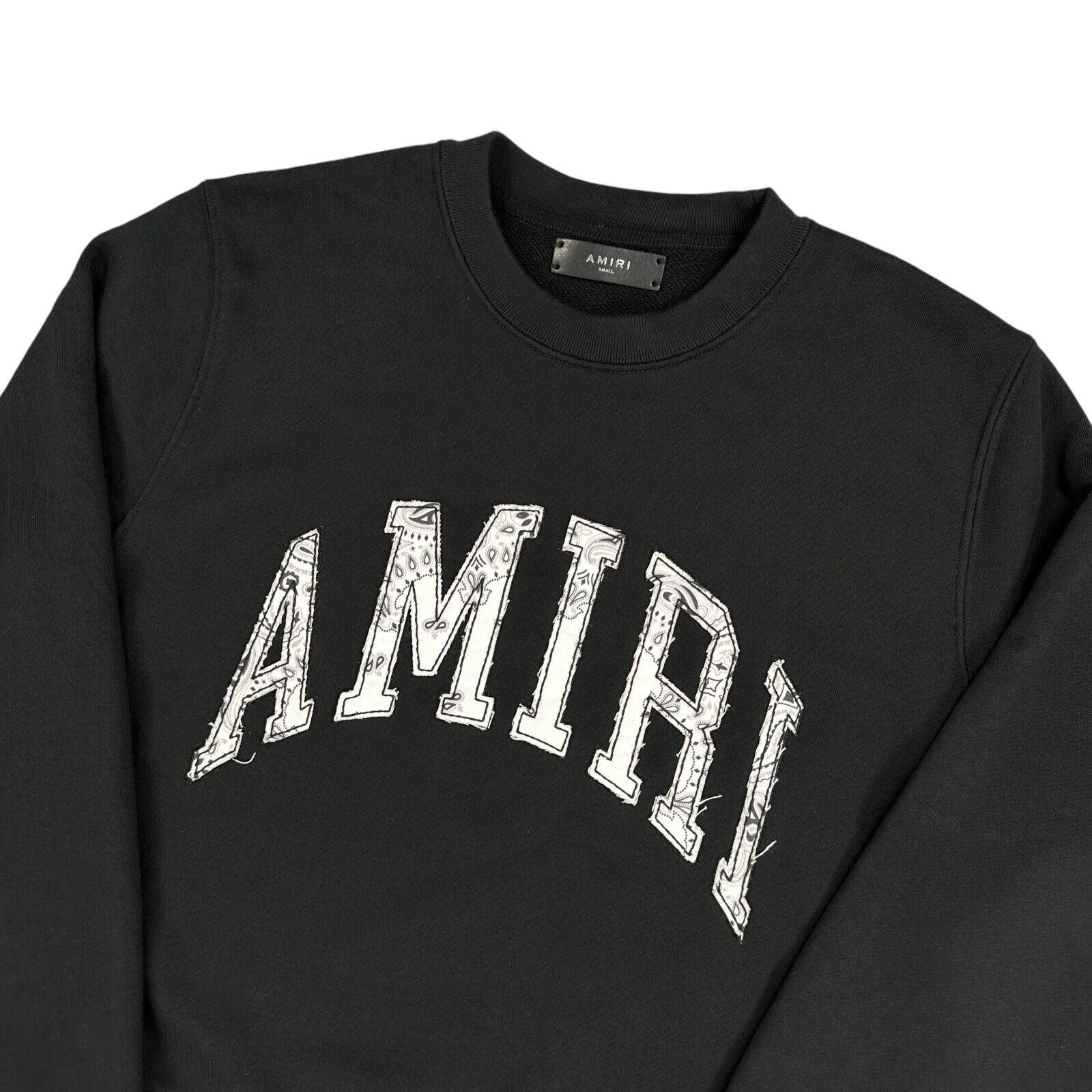 Amiri Size S Sweatshirt Black Bandana Embroidered Pattern Logo Crewneck Pullover