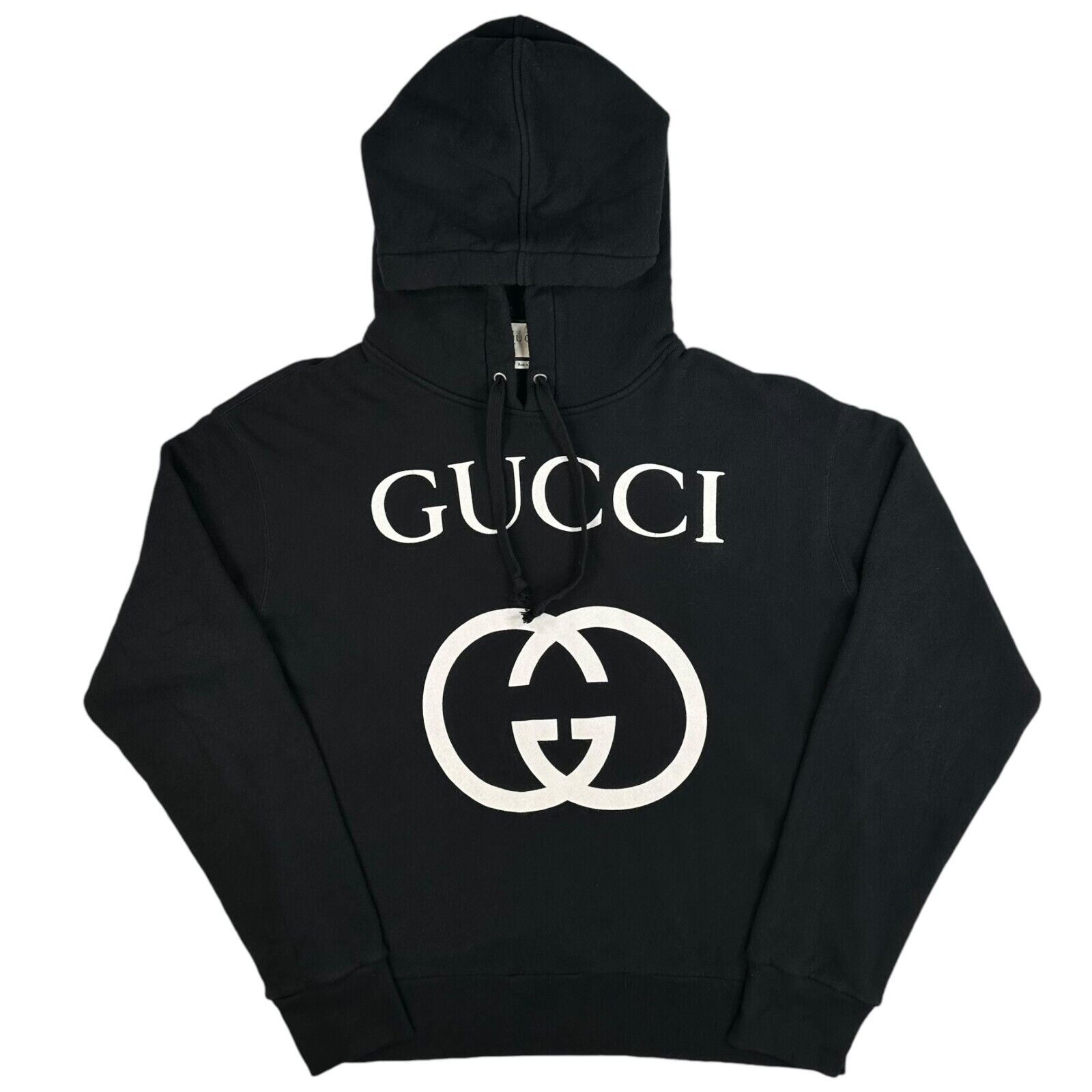 Gucci Size M Sweatshirt Oversized Black Interlocking GG Big Logo Graphic Print