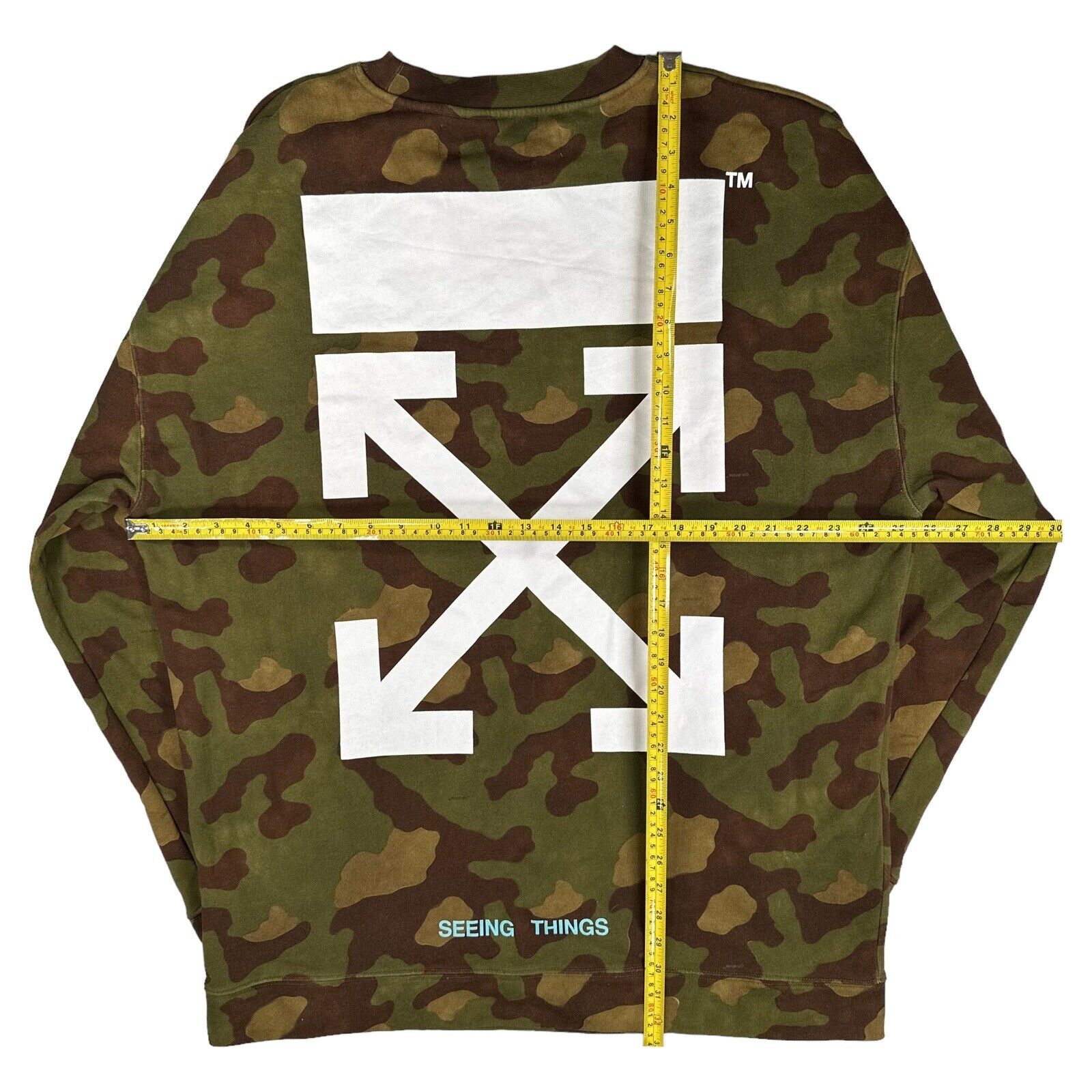 Off-White Size M Sweatshirt Oversized Brown Camo Arrows Logo Crewneck Pullover