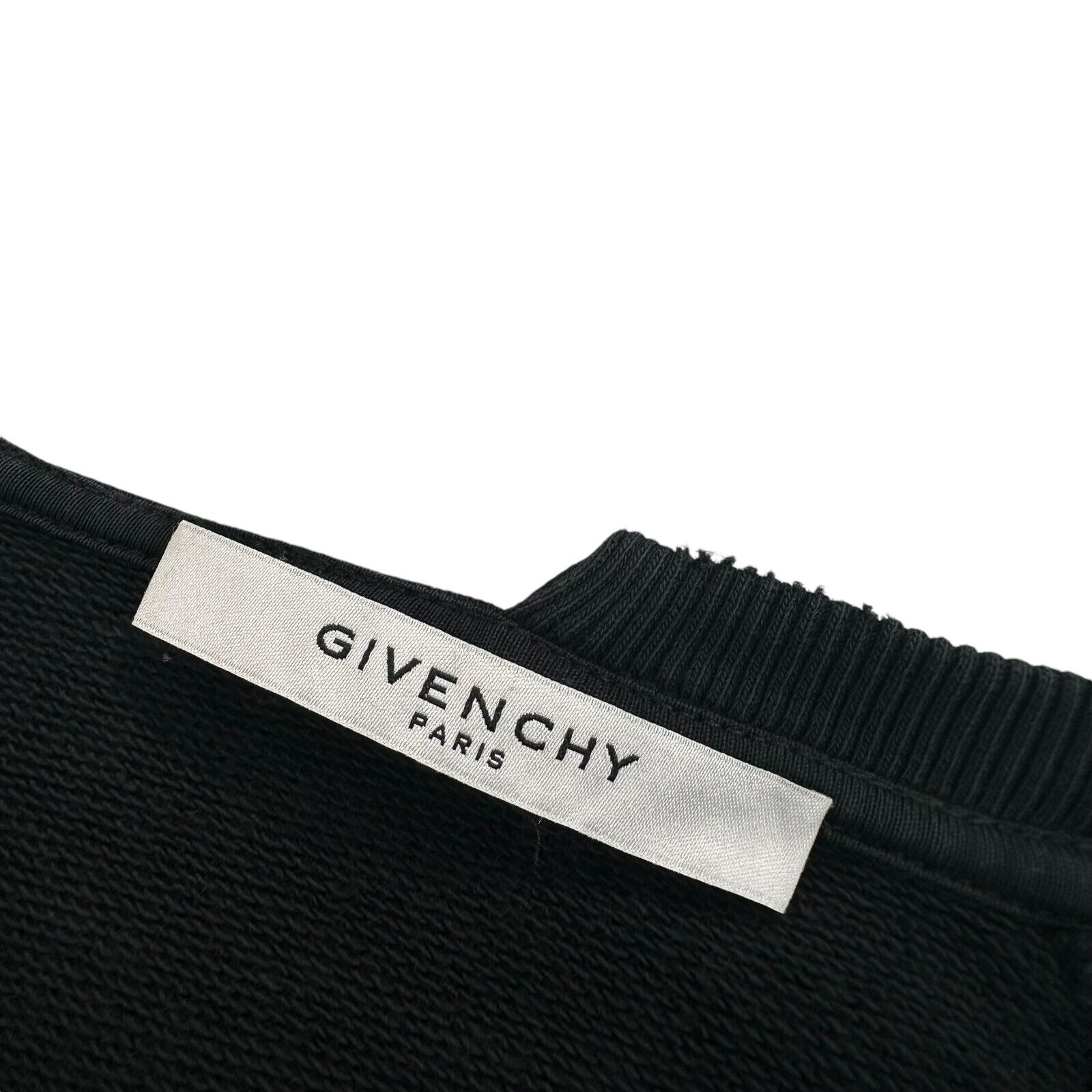 Givenchy Size M Sweatshirt Black Split Neck Distressed Address Back Logo Crew