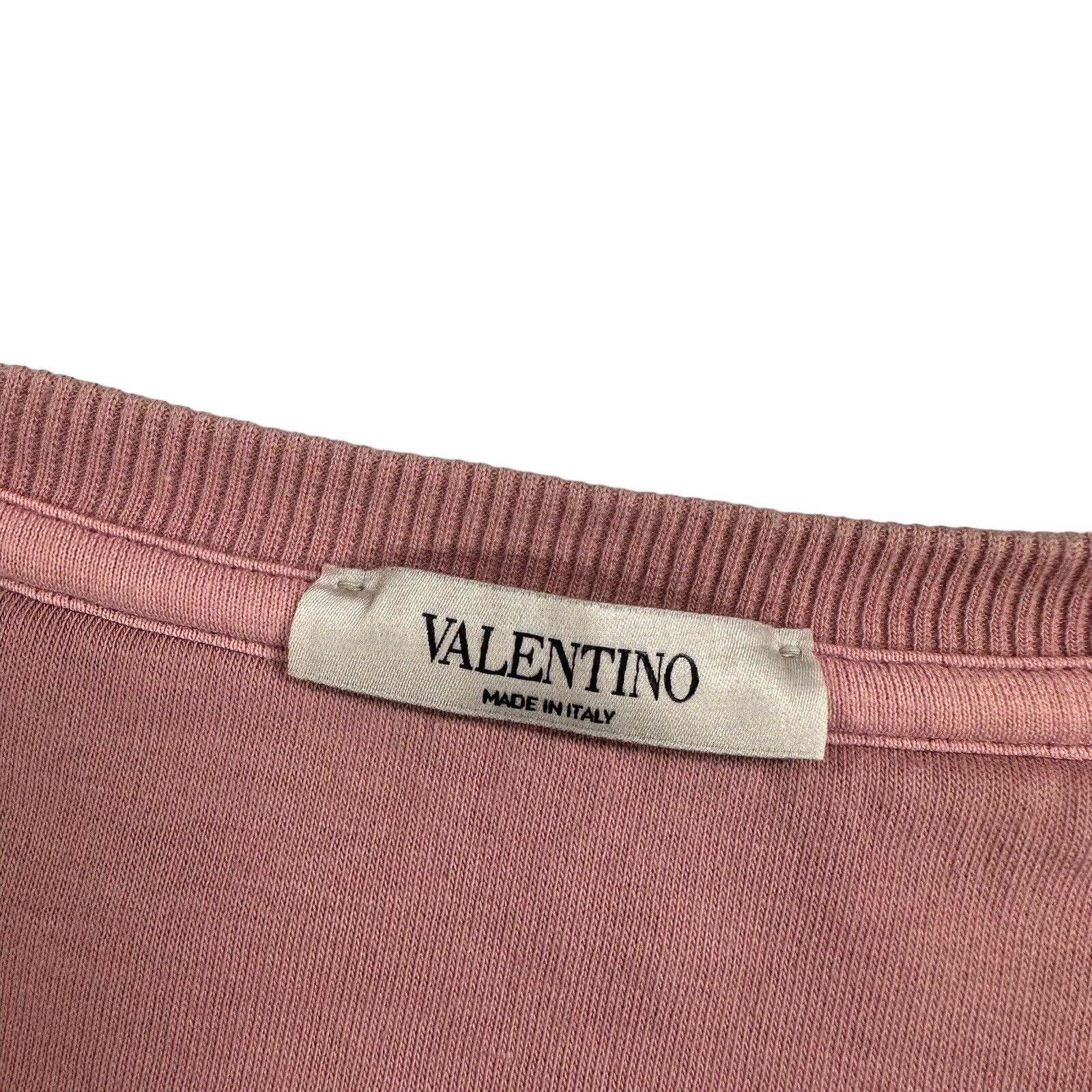 Valentino Size XL Sweatshirt Salmon Pink VLTN Logo Round Neck Graphic Print Pull