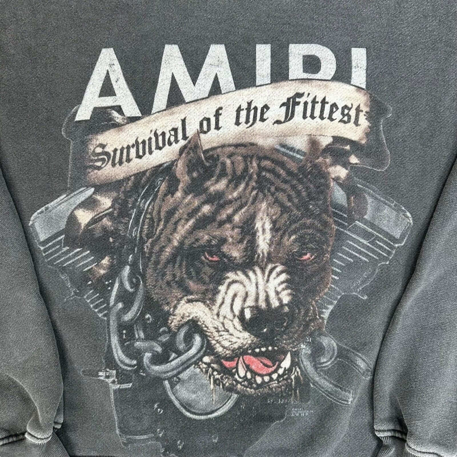 Amiri Size S Oversized Sweatshirt Black Pitbull Graphic Print Logo Distressed