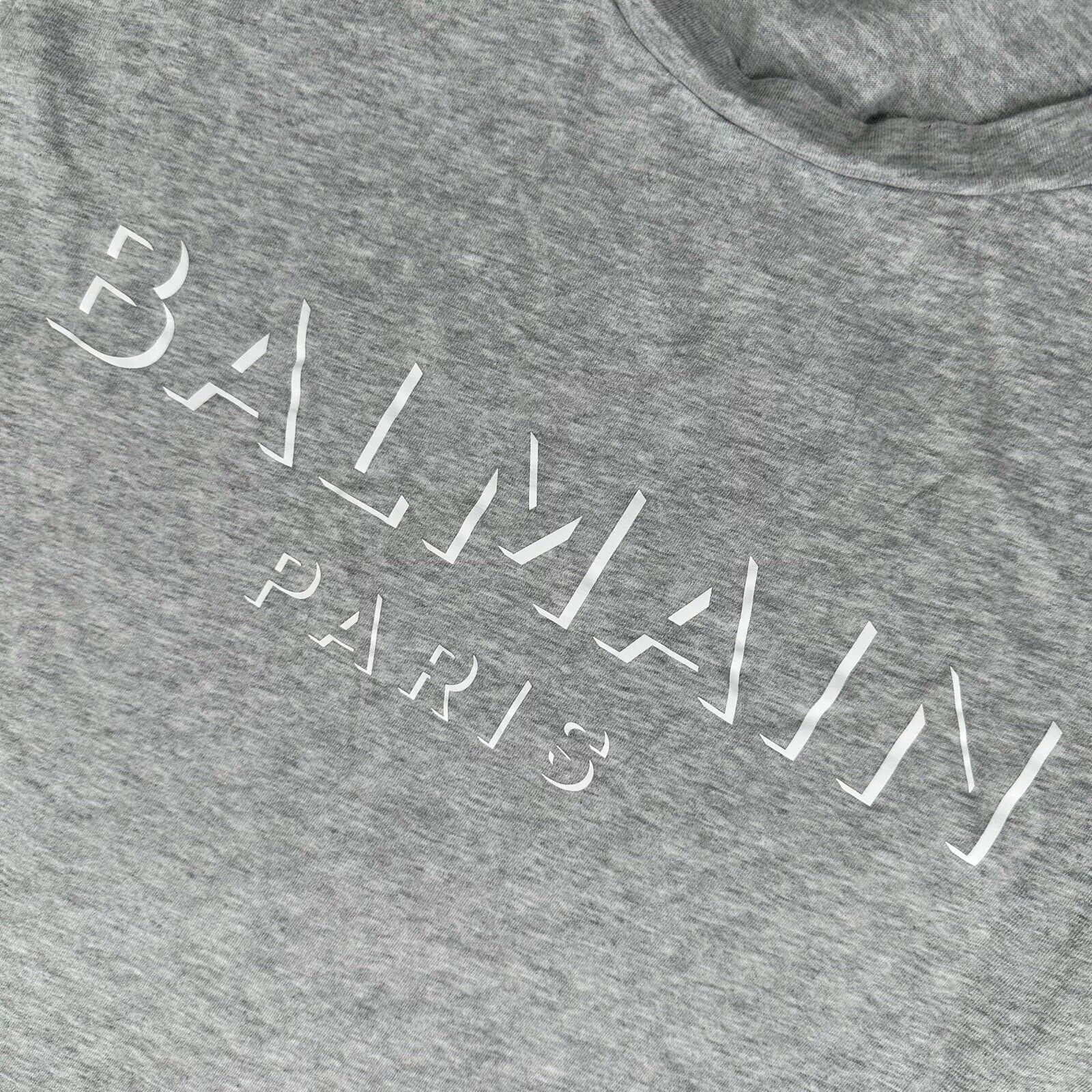 Balmain Size M T-Shirt Grey 3D Illusion Block Logo Cotton Tee Round Neck