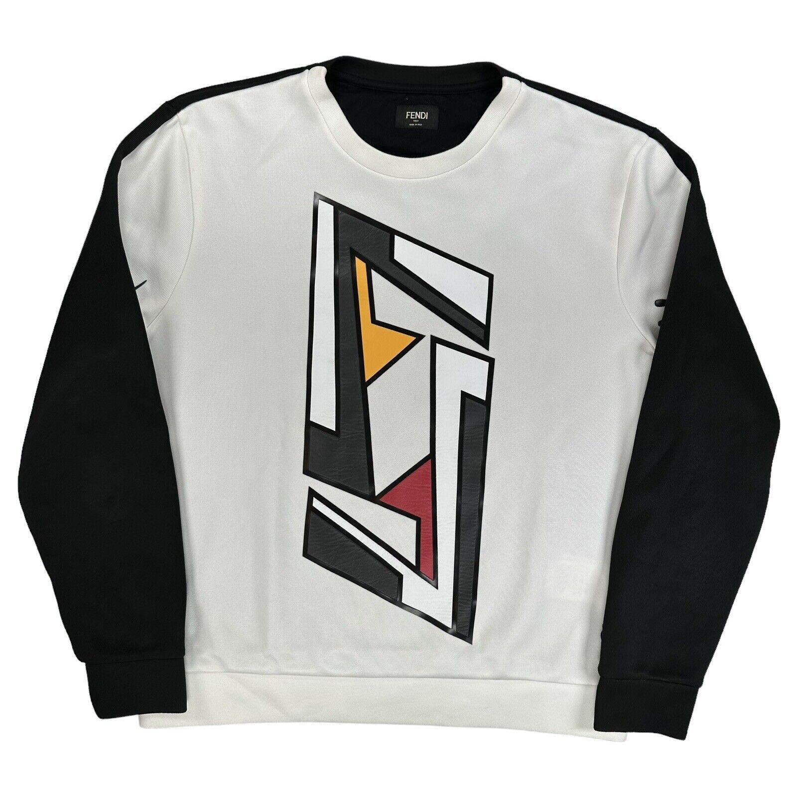 Fendi Size S Sweatshirt Black/White FF Logo Split Colour Crewneck Heavyweight