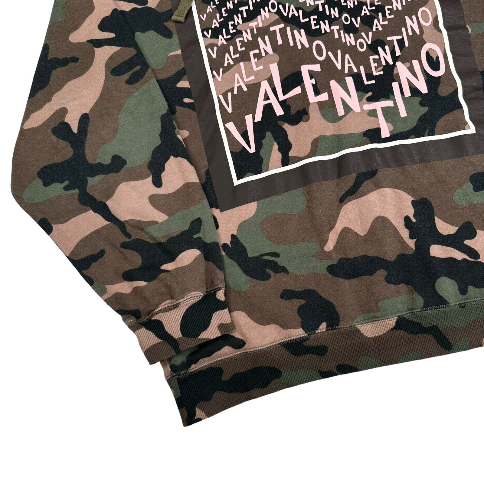 Valentino Size M Sweatshirt Camo Brown All Over Zigzag Chest Logo Hoodie