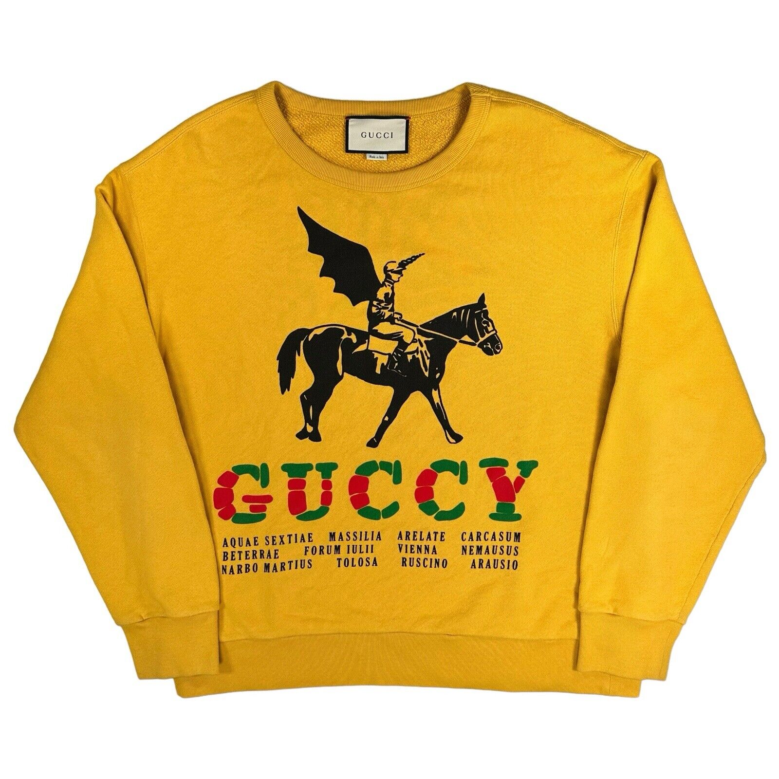 Gucci Size XL Yellow Sweatshirt Unicorn Man G U C C Y Logo Cities Crew