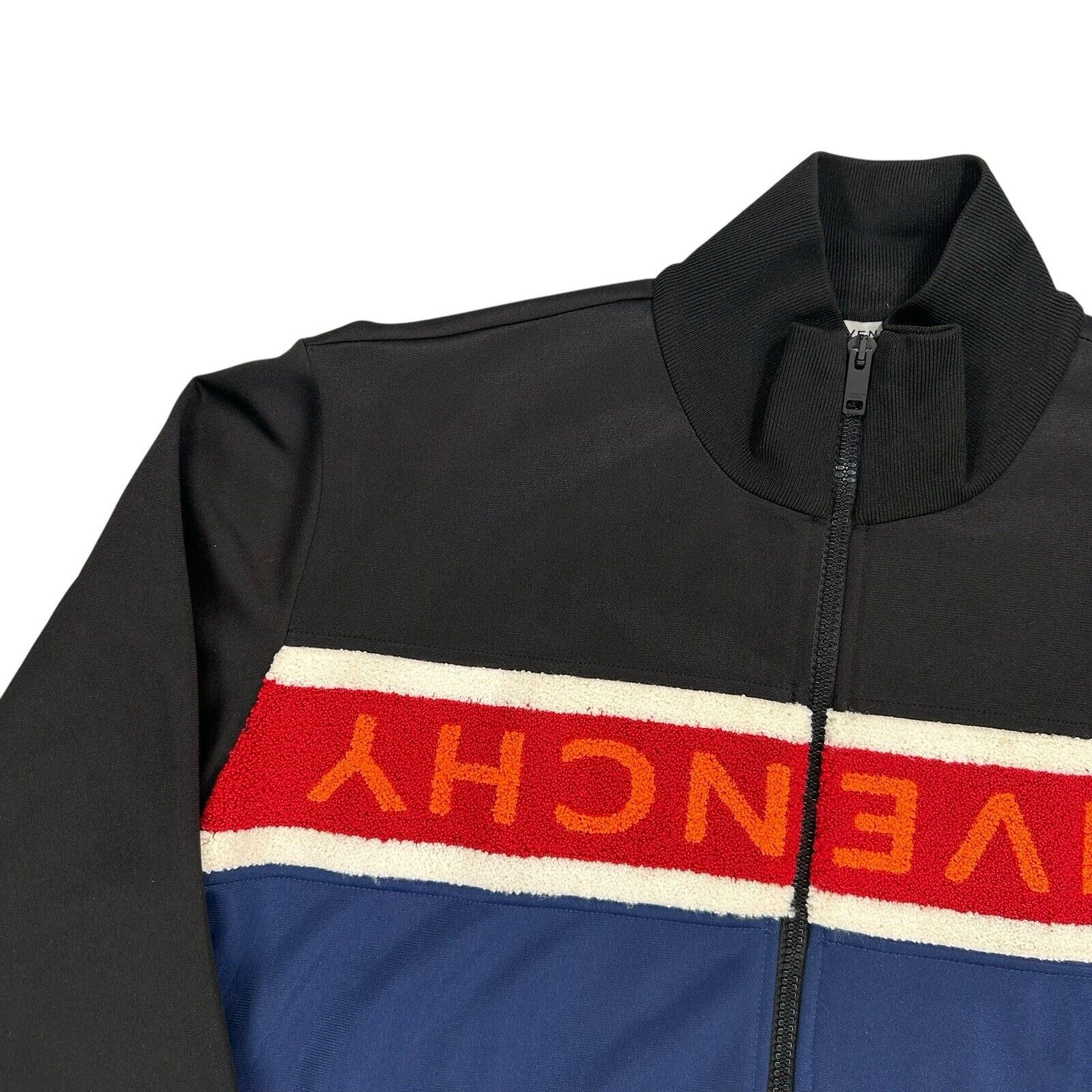 Givenchy Size L Track Jacket Black Blue Upside Down Red Fleece Logo Zip Up Wind