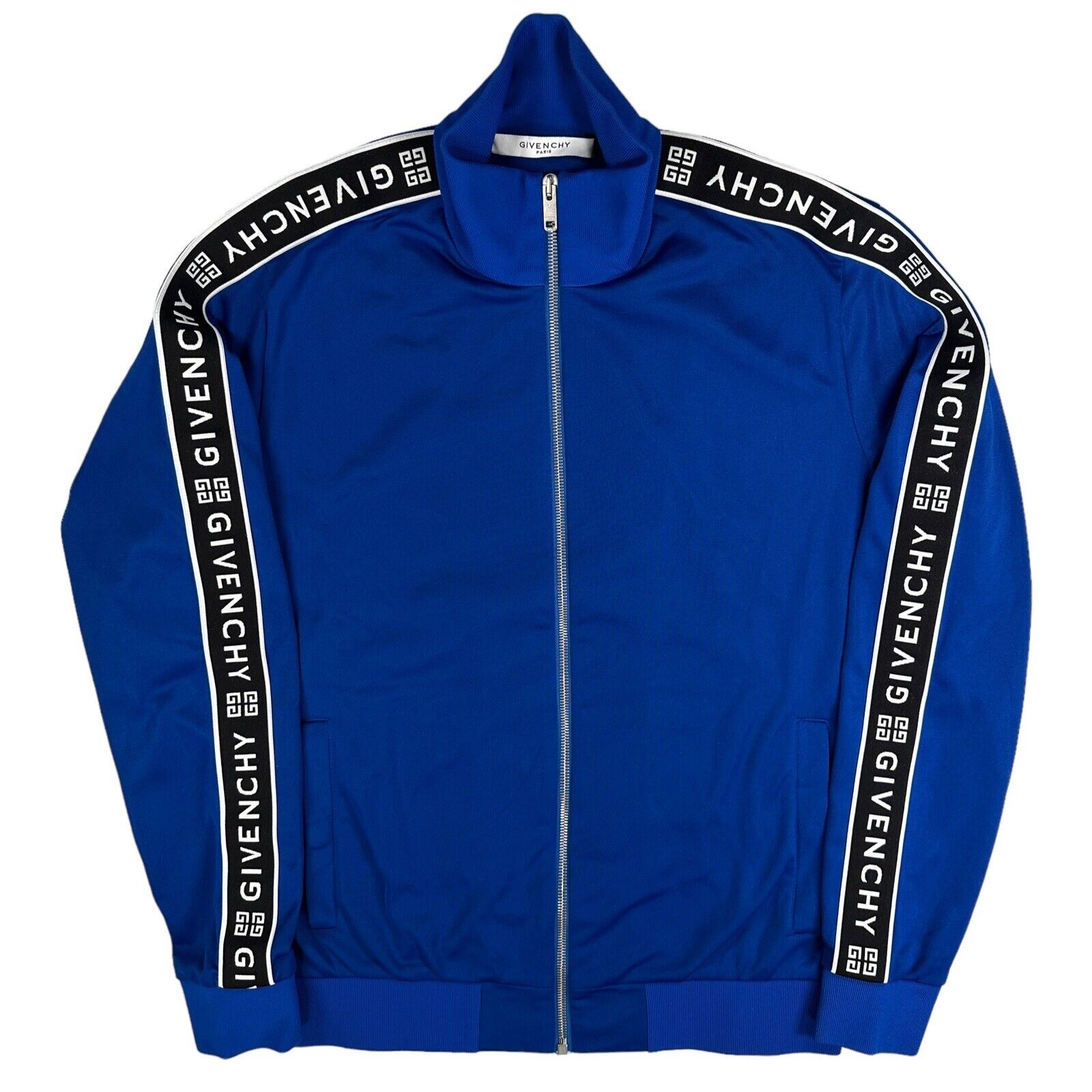 Givenchy Size S Track Jacket Blue Taped Sleeve Logo GG Zip Up Embroidered