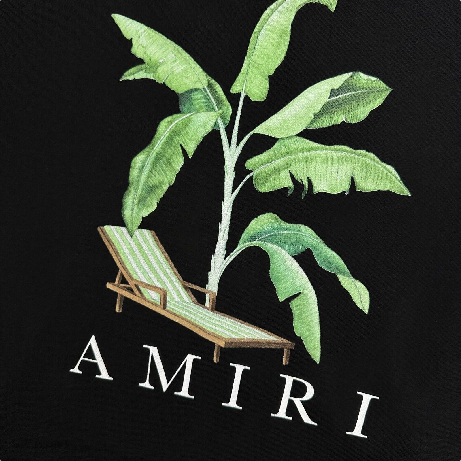 Amiri Size L Sweatshirt Black Oversized Deck Chair/Palm Tree Logo Pocket Hoodie