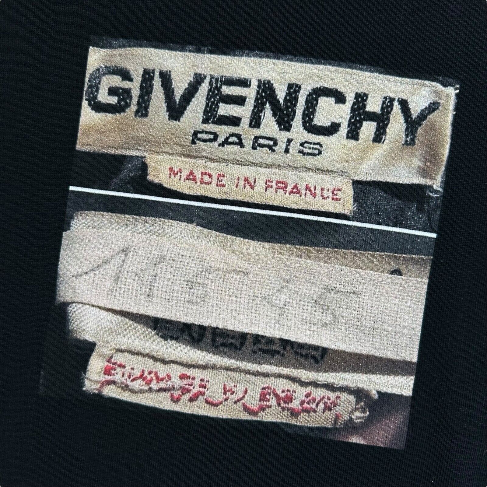 Givenchy Size L Black Sweatshirt Label Chest Logo Graphic Print Heavy Bandage