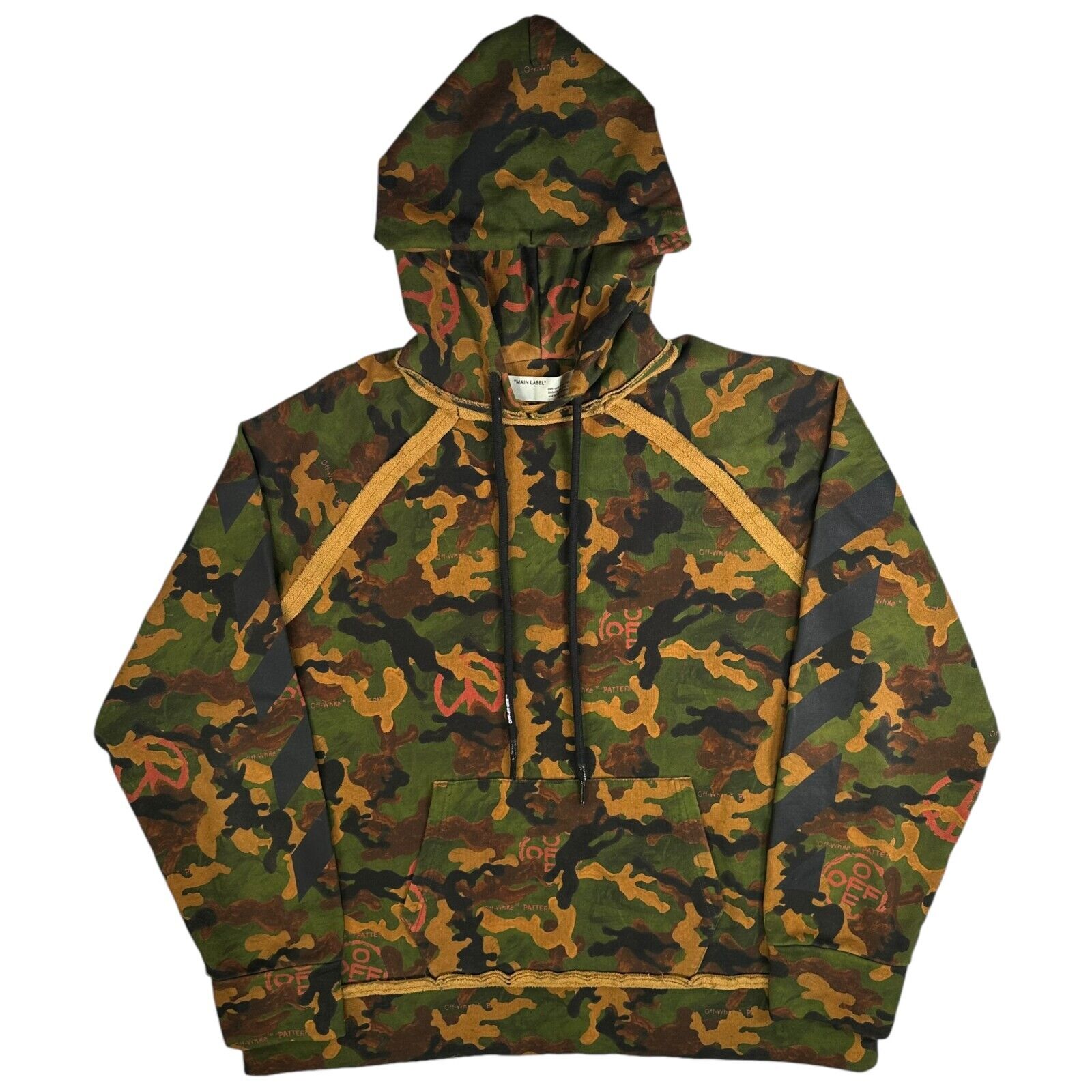 Off-White Size S Giant Oversized Woodland Camo Hoodie Circle Peace Graphic Arrow