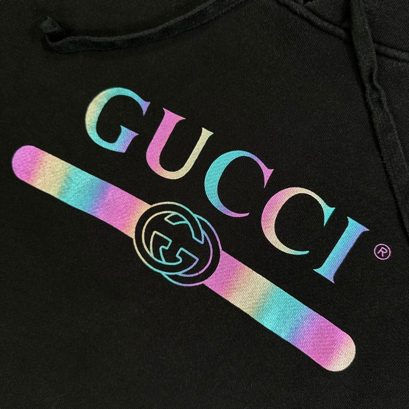 Gucci Size L Sweatshirt Black Rainbow Logo Interlocking GG Graphic Print