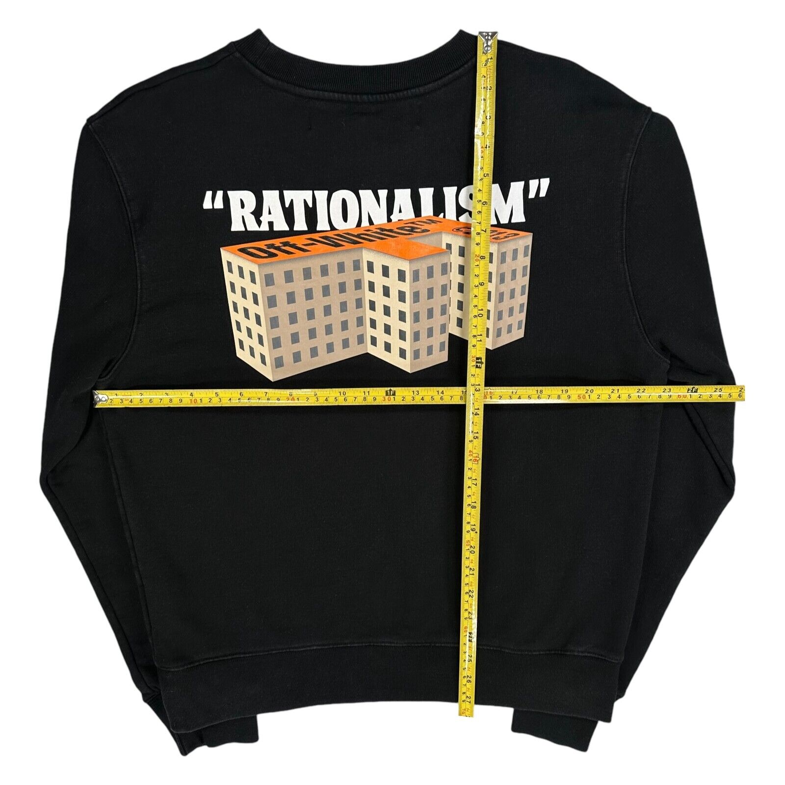 Off-White Size L Sweatshirt Black Rationalism Building Logo Graphic Print Crew