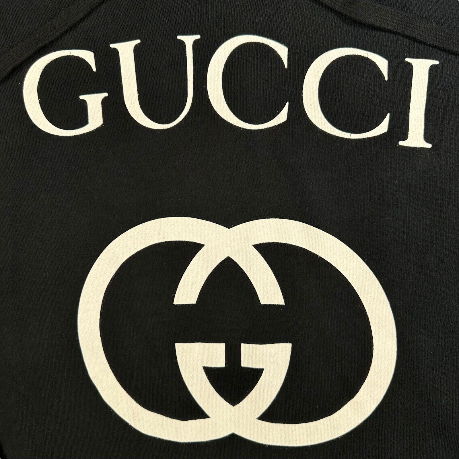 Gucci Size M Sweatshirt Oversized Black Interlocking GG Big Logo Graphic Print