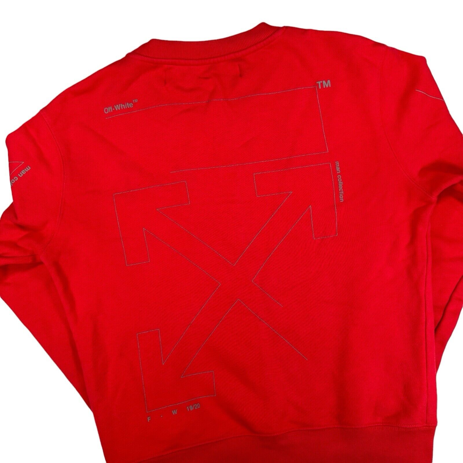 Off-White Size S Red Sweatshirt Stencil Sleeve Logo Arrows Logo Grey Pullover