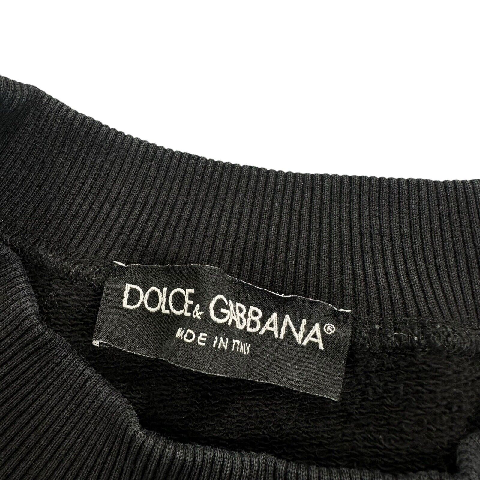 Dolce & Gabbana Size L Sweatshirt Black on Black Tape Chest Logo Pullover Crew