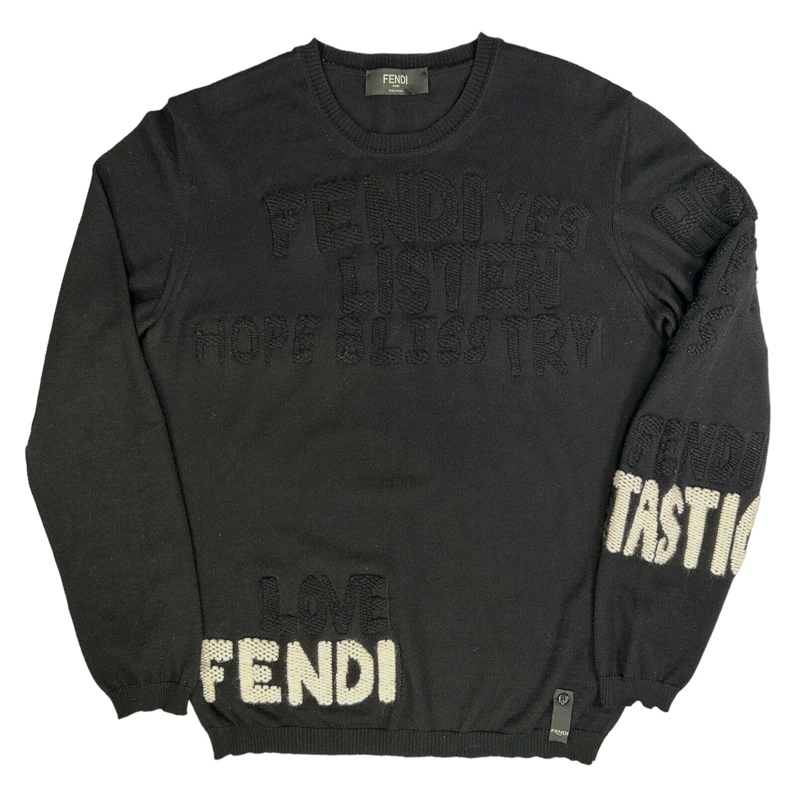 Fendi Size L Sweatshirt Black Wool FF Fantastic Embroidered Wool Jumper