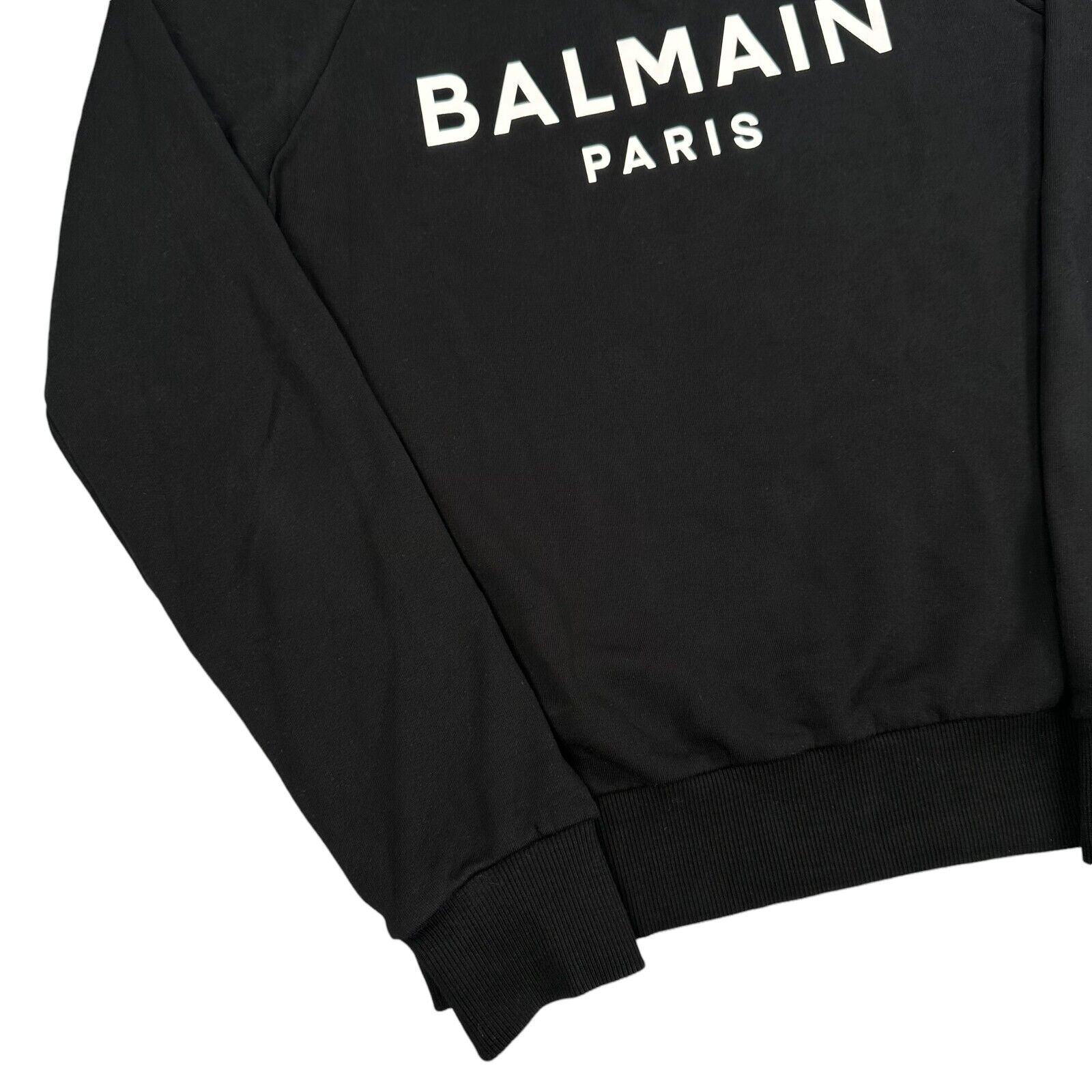 Balmain Sweatshirt Size S Black Graphic Print Block Chest Logo Heavyweight Crew