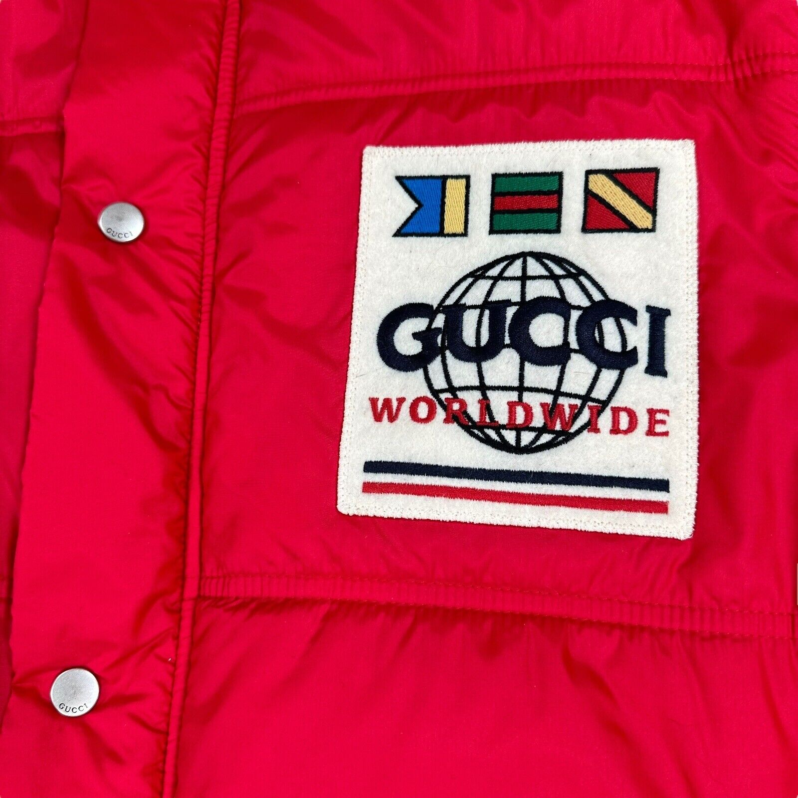 Gucci Size S Coat 2 In 1 Gilet Puffer Worldwide Logo Button Up Lined Jacket