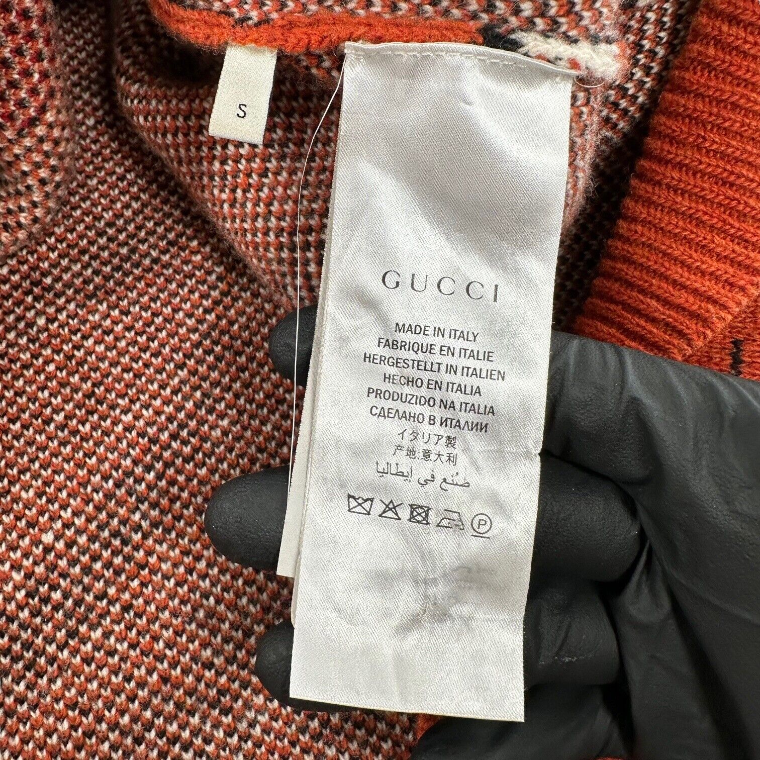 Gucci Jumper Tiger Head Sweat-shirt à rayures brodées en laine orange