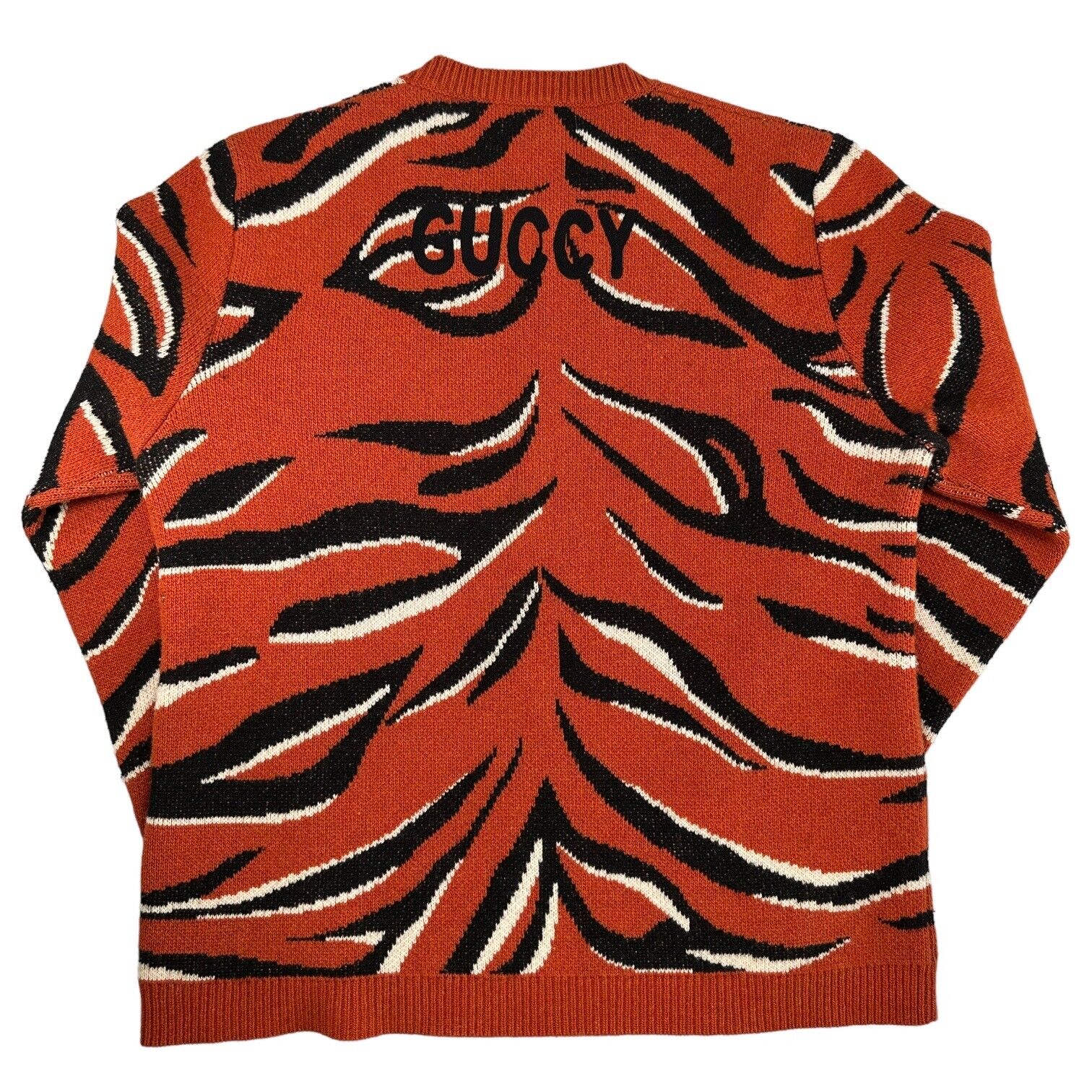 Gucci Jumper Tiger Head Sweat-shirt à rayures brodées en laine orange